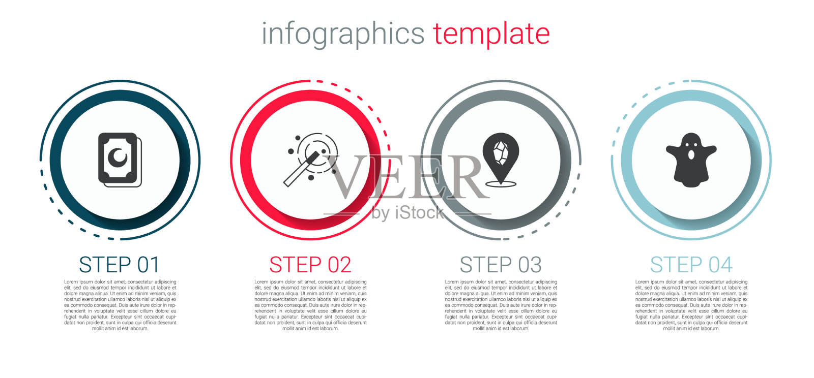 设置塔罗牌，魔杖，石头和鬼插画图片素材