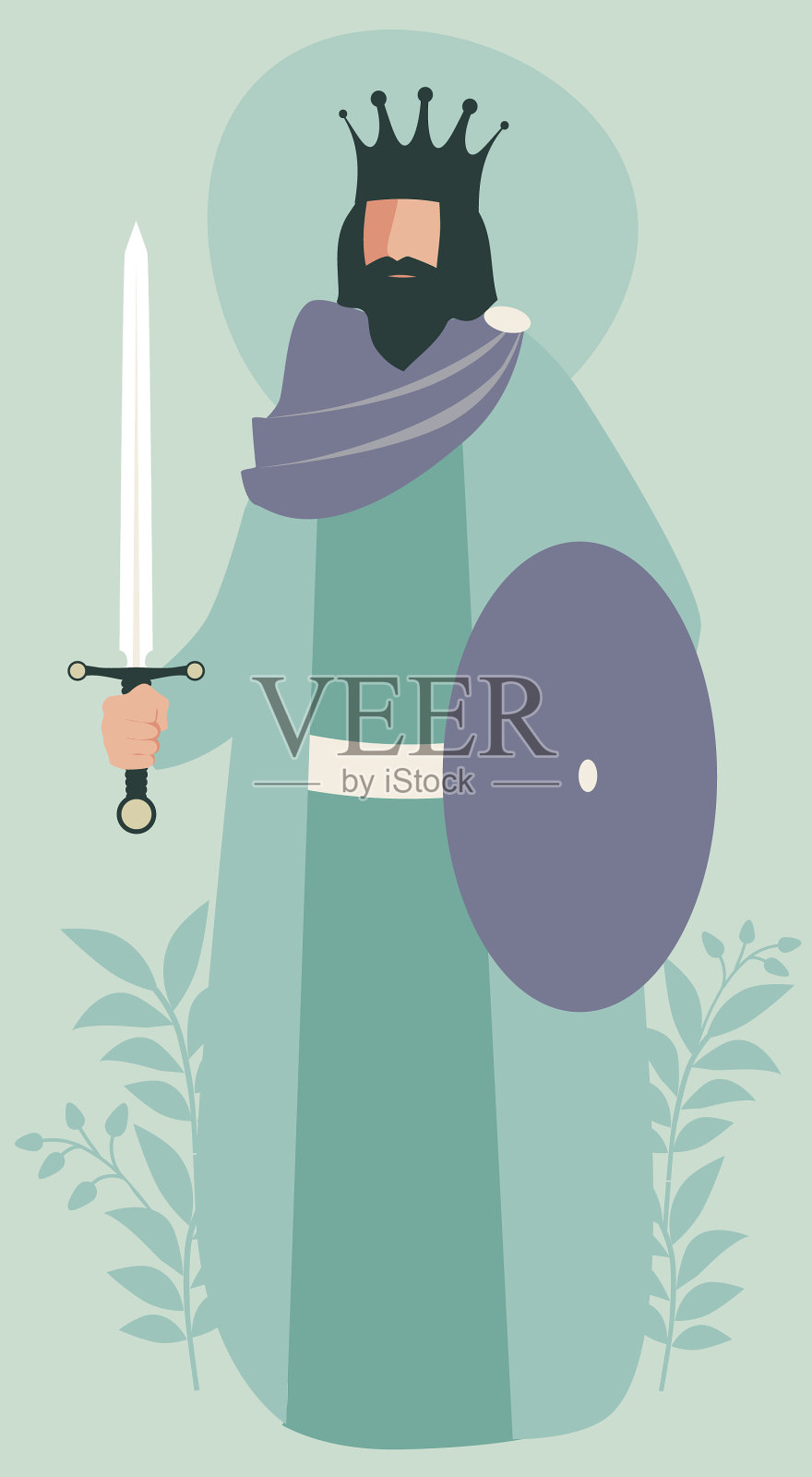 戴王冠，蓄胡须的国王或皇帝插画图片素材