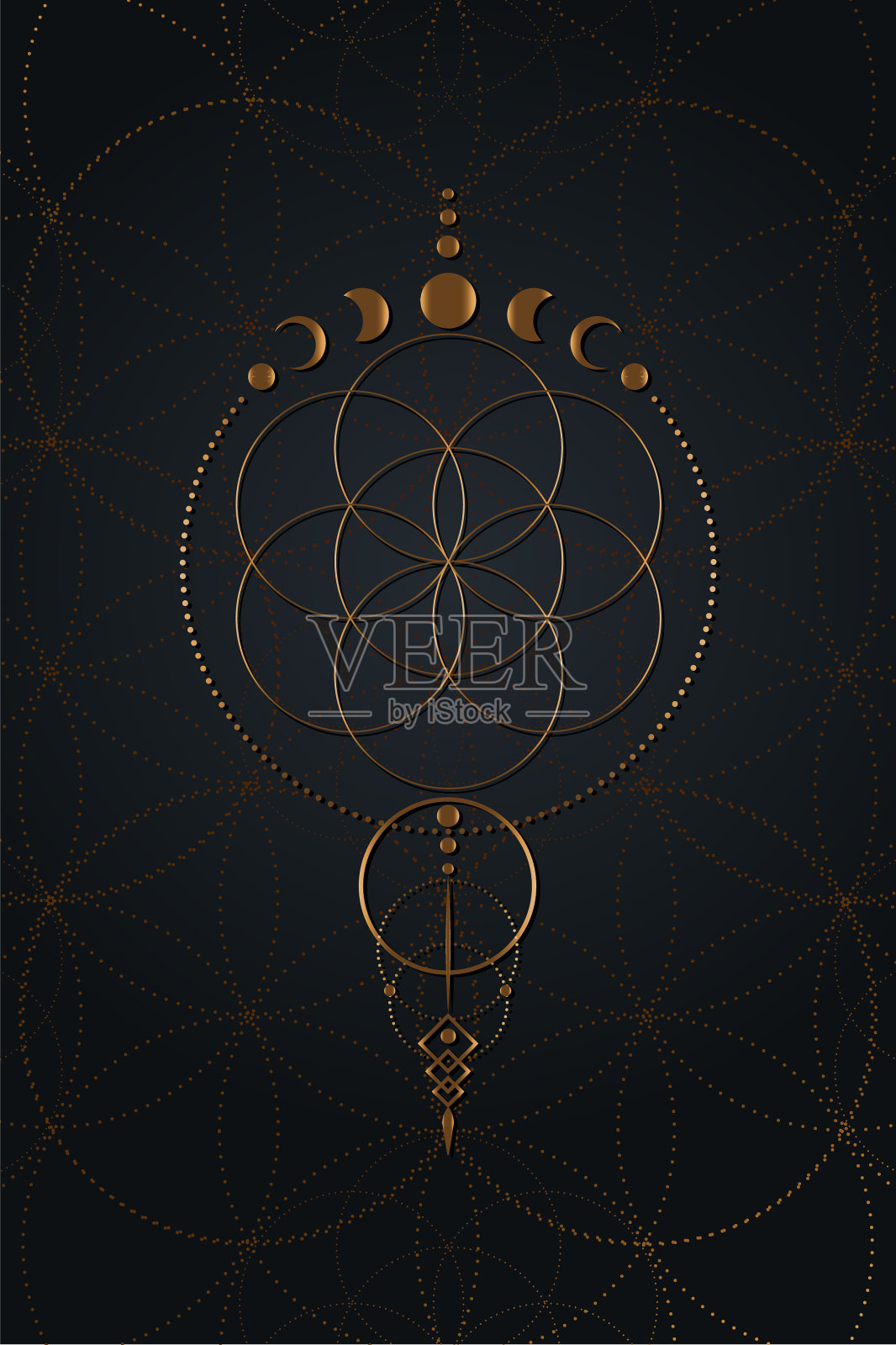 神秘神圣的生命之花和月相插画图片素材