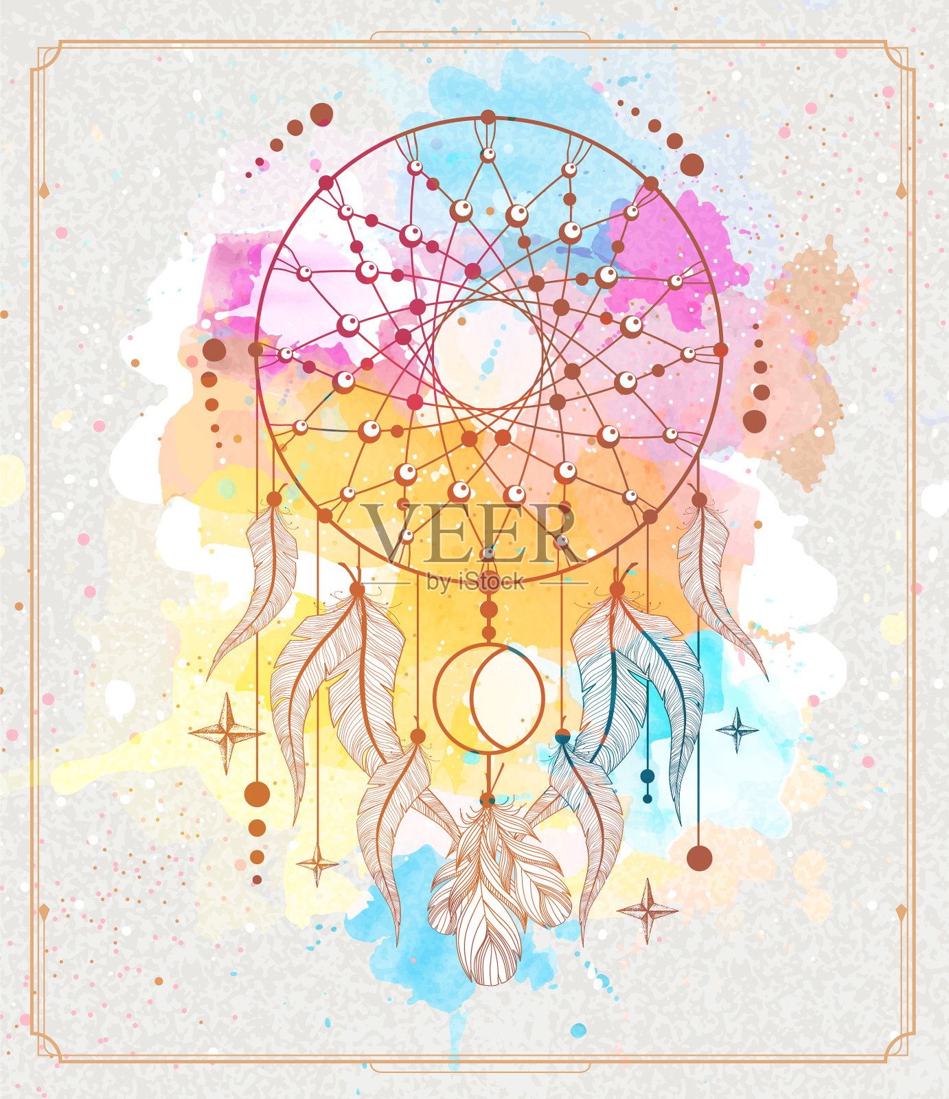 现代魔法与捕梦网卡插画图片素材