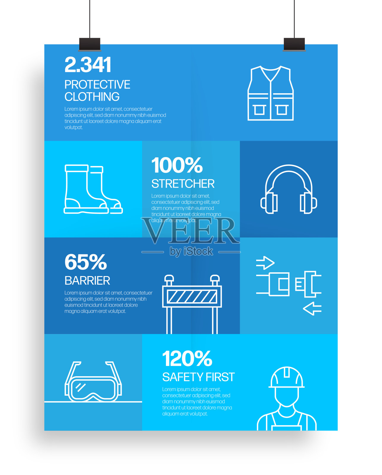 工作安全相关过程信息图表模板。过程时间图。带有线性图标的工作流布局插画图片素材