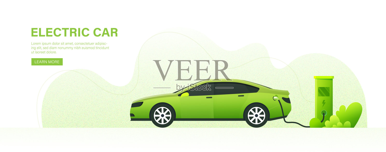 绿色能源，生态，电动车概念平面设计矢量插图。插画图片素材