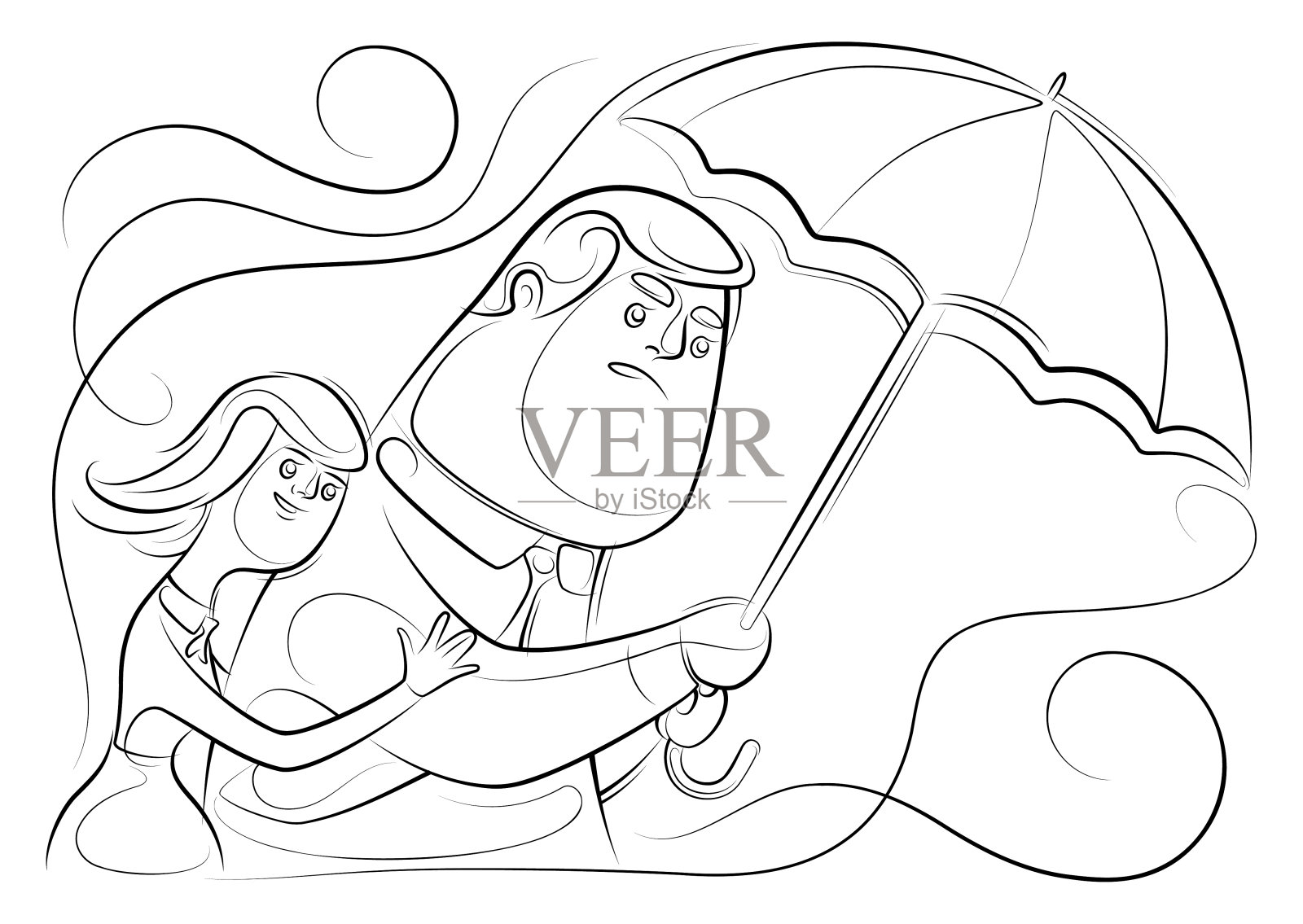 商人拿着伞，画着女人的线条设计元素图片