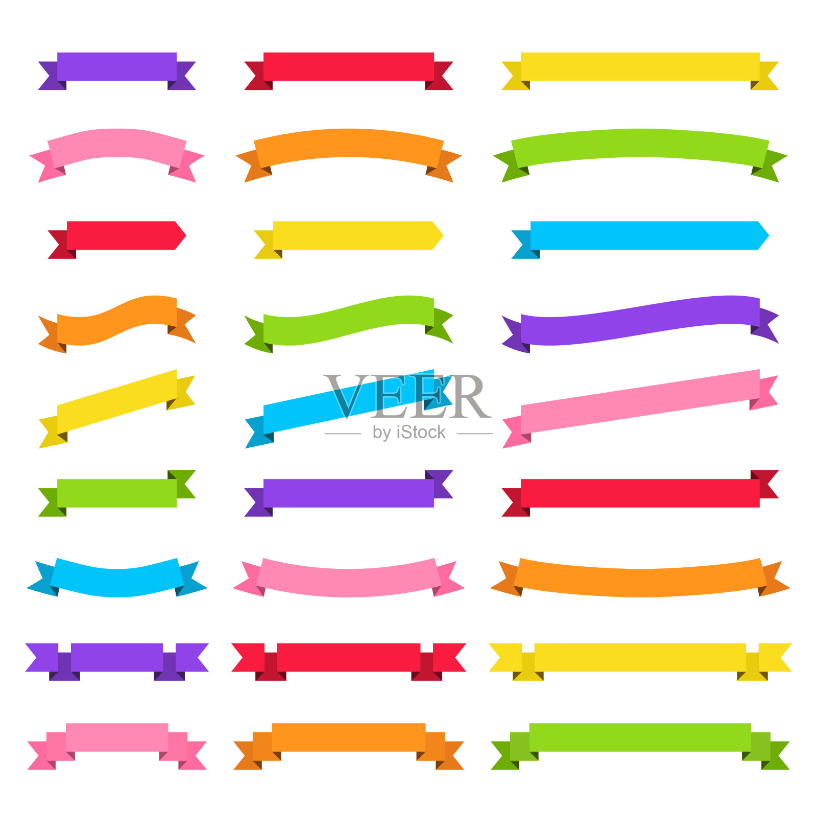 一套彩色丝带，横幅-设计元素在白色的背景插画图片素材
