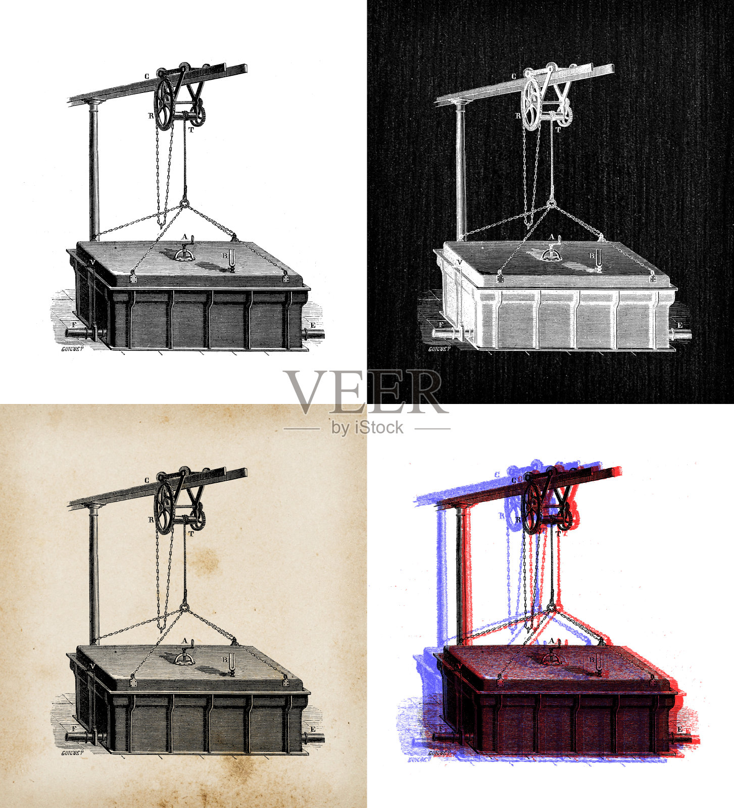 科学发现的古董插图:煤，煤气和燃料油插画图片素材