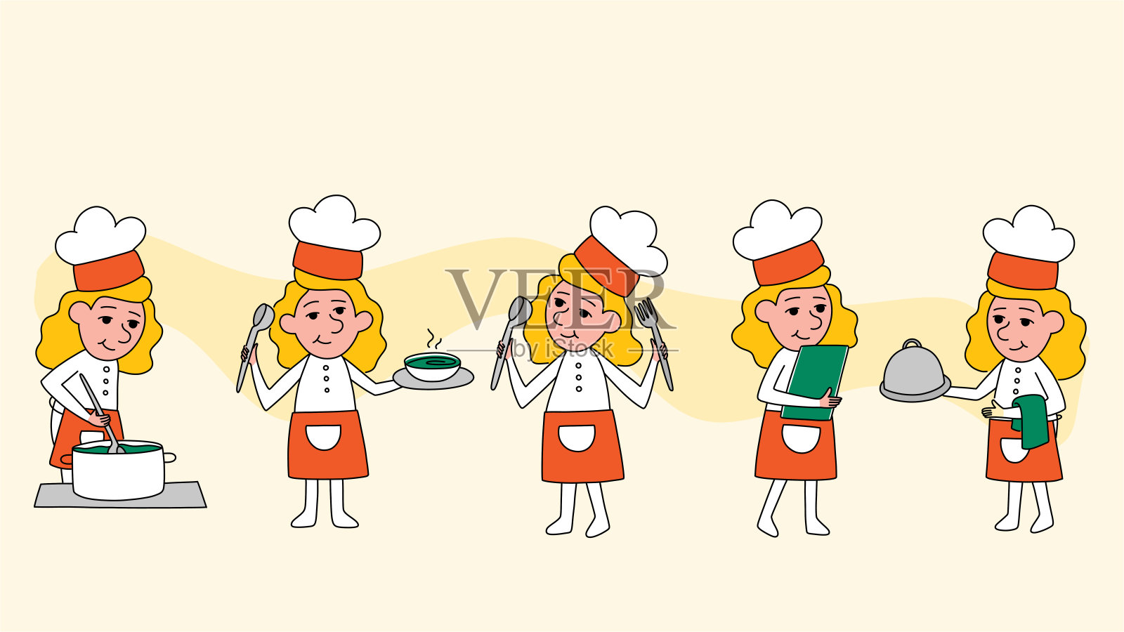 餐厅员工角色设计。插画图片素材