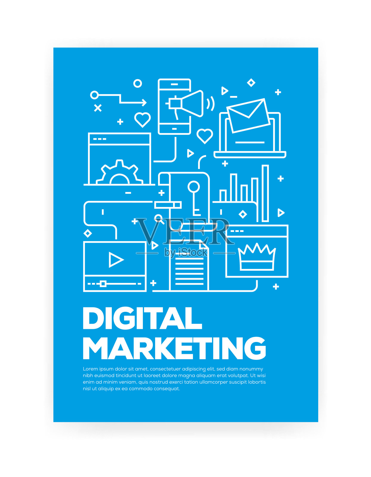 数字营销概念线风格的封面设计年度报告，传单，宣传册。设计模板素材