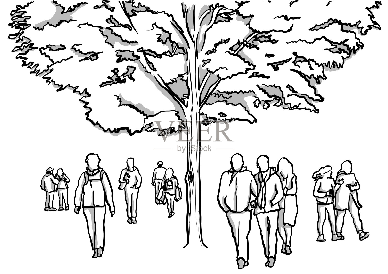 拥挤的城市公园插画图片素材