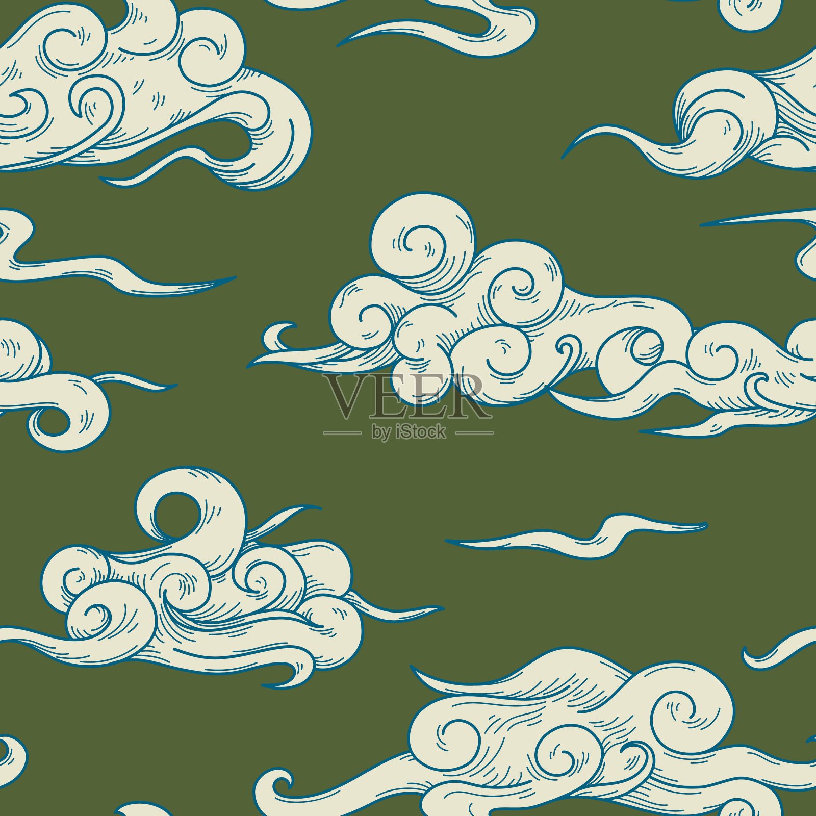 卷风云锦无缝花纹插画图片素材