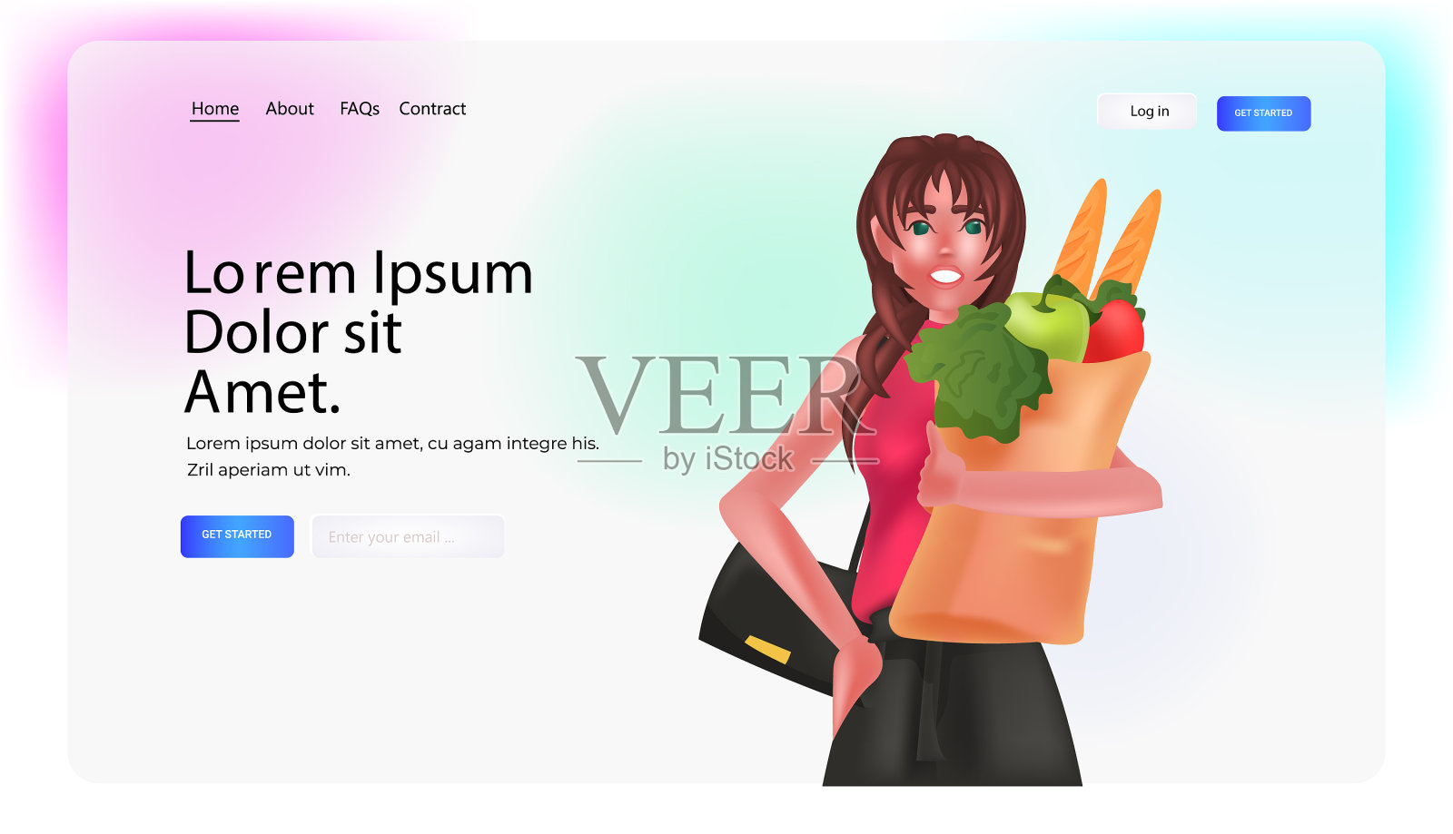 年轻女子拿着购物袋，里面装满了插画图片素材