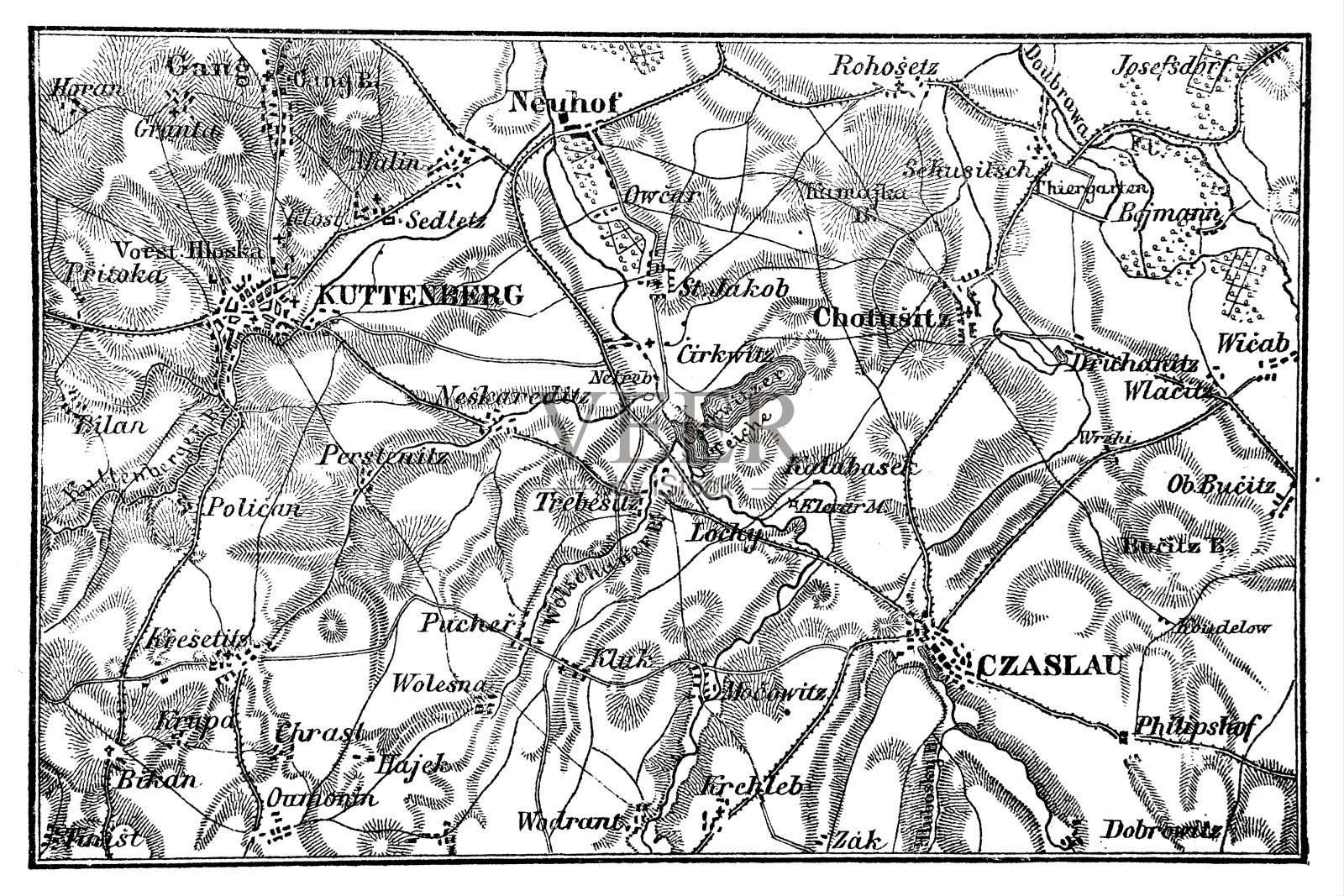 库特纳霍拉-恰斯劳-乔图西茨地区地图插画图片素材