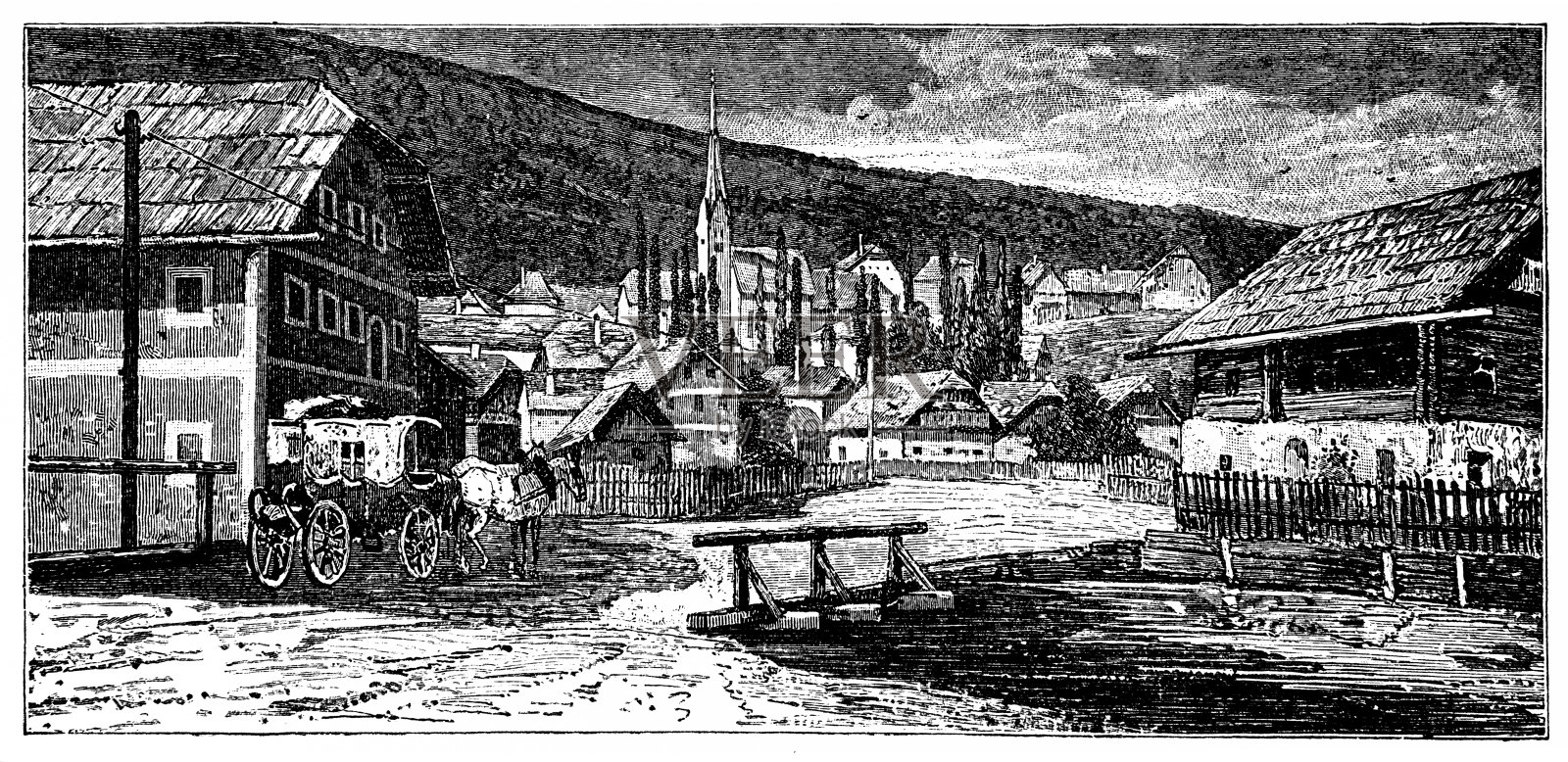 圣迈克尔伦高(Sankt Michael im Lungau)是奥地利萨尔茨堡州塔姆斯威格区的一个集镇。插画图片素材