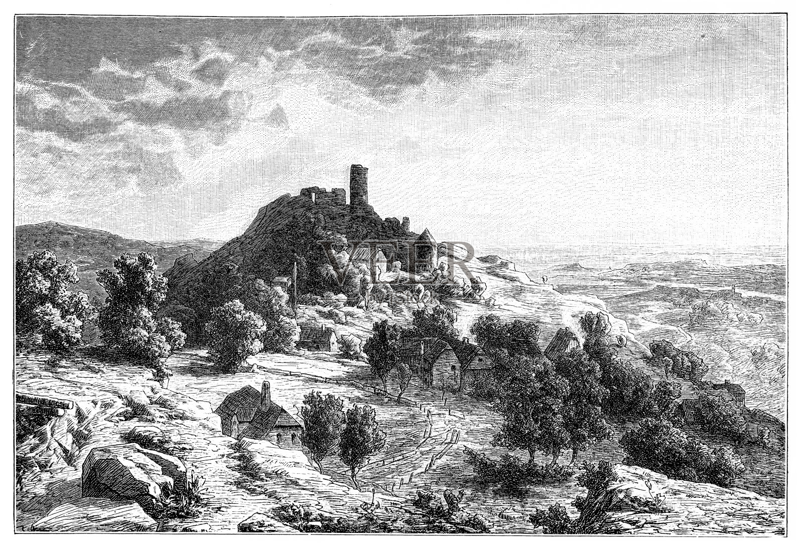 Waxenberg城堡废墟是上奥地利Mühlviertel地区Oberneukirchen市Waxenberg中心的山顶城堡废墟插画图片素材