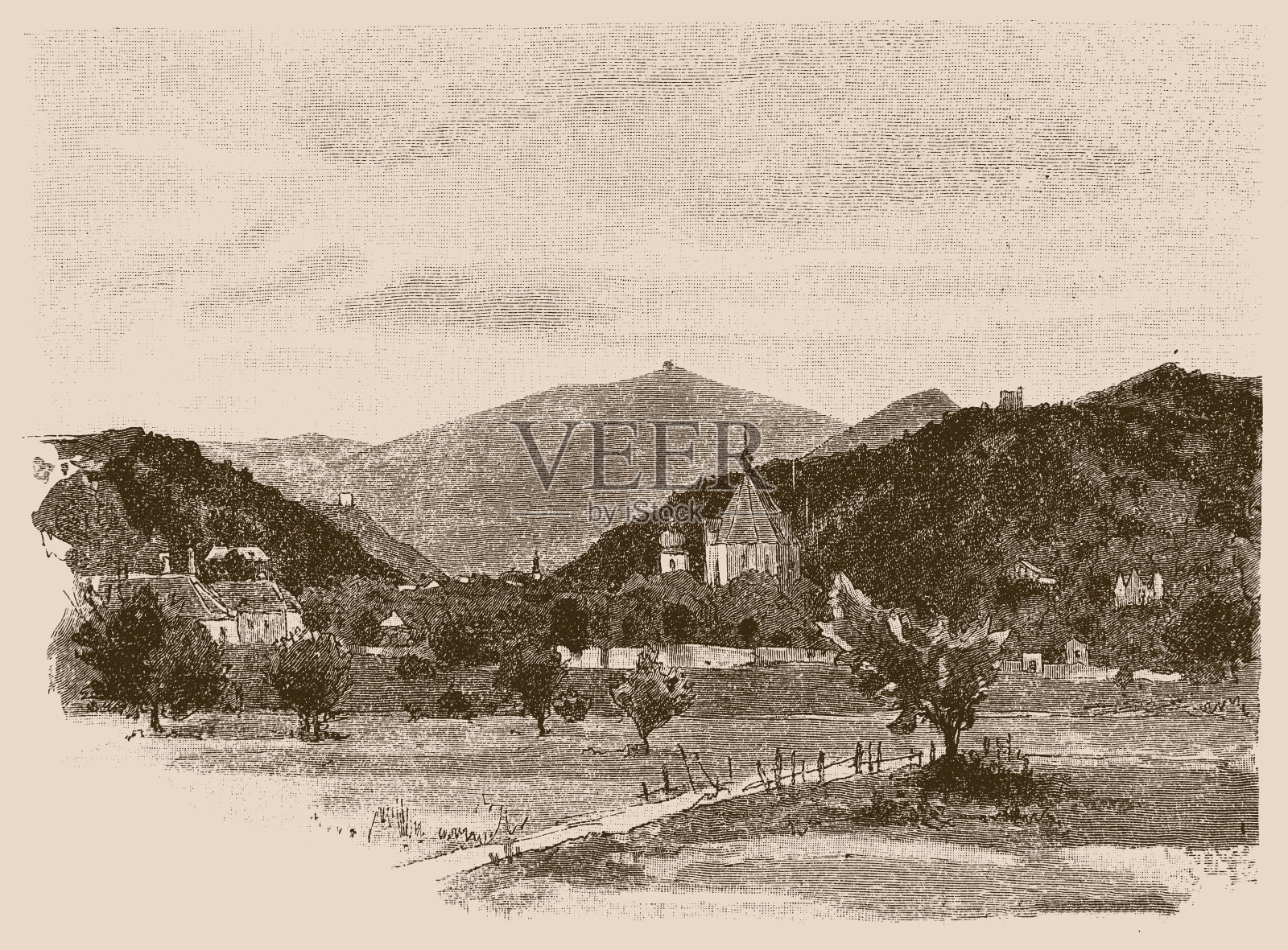 Mödling是奥地利同名地区的首都，位于维也纳以南约14公里处。Mödling位于下奥地利的工业区。插画图片素材