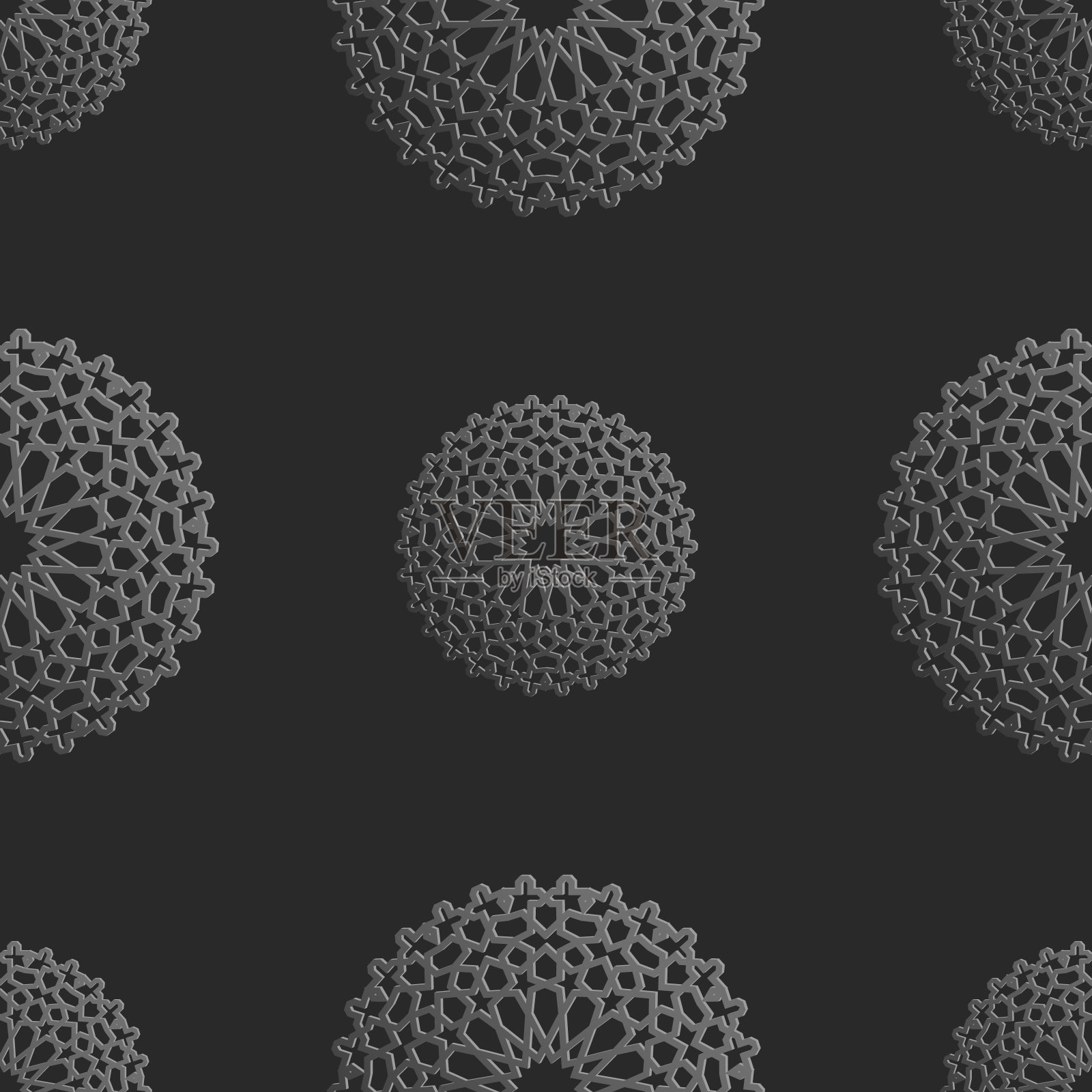 无缝伊斯兰图案与放射装饰摩洛哥风格。黑色背景上的金属图案。抽象几何装饰向量插画图片素材