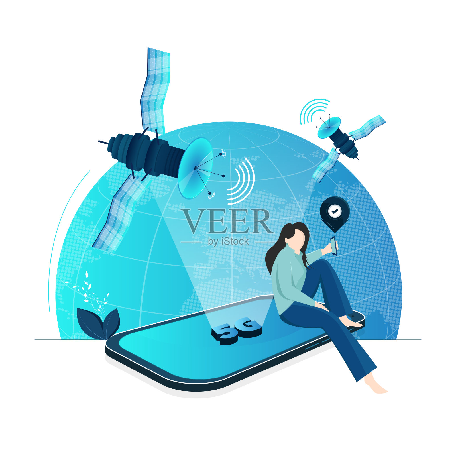 5G网络-云计算技术概念插画图片素材