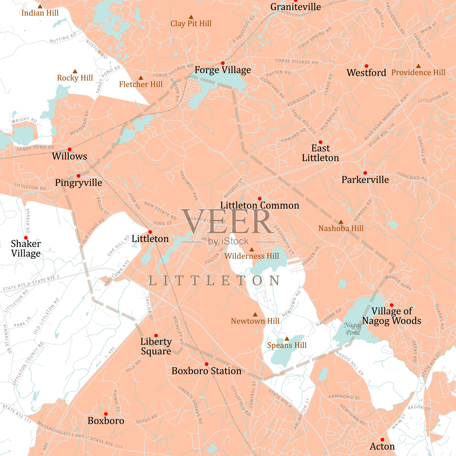 MA Middlesex Littleton矢量路线图插画图片素材