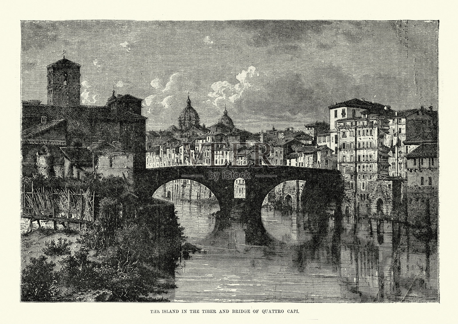 提伯岛，四头桥(法布里西奥桥)插画图片素材