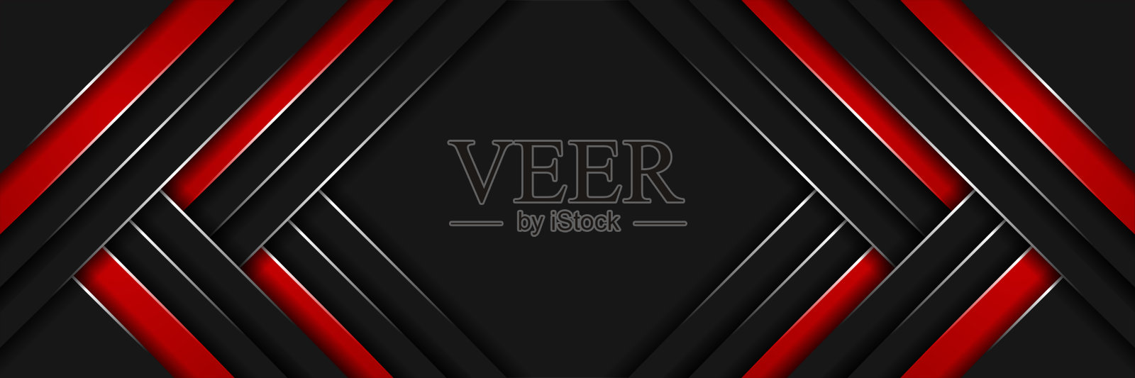 现代3d几何形状黑色线条与红色边界在黑暗的背景插画图片素材
