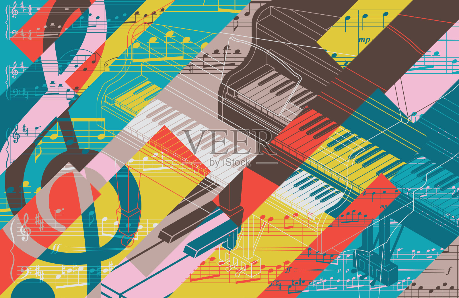 钢琴独奏古典音乐抽象拼贴背景音乐会海报插画图片素材