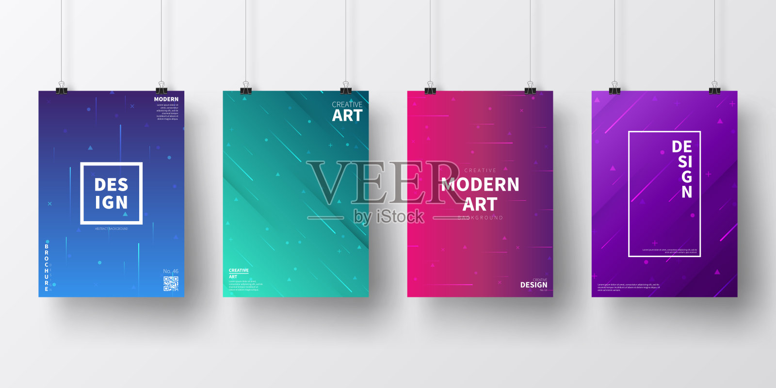 海报与彩色几何设计，孤立在白色背景插画图片素材