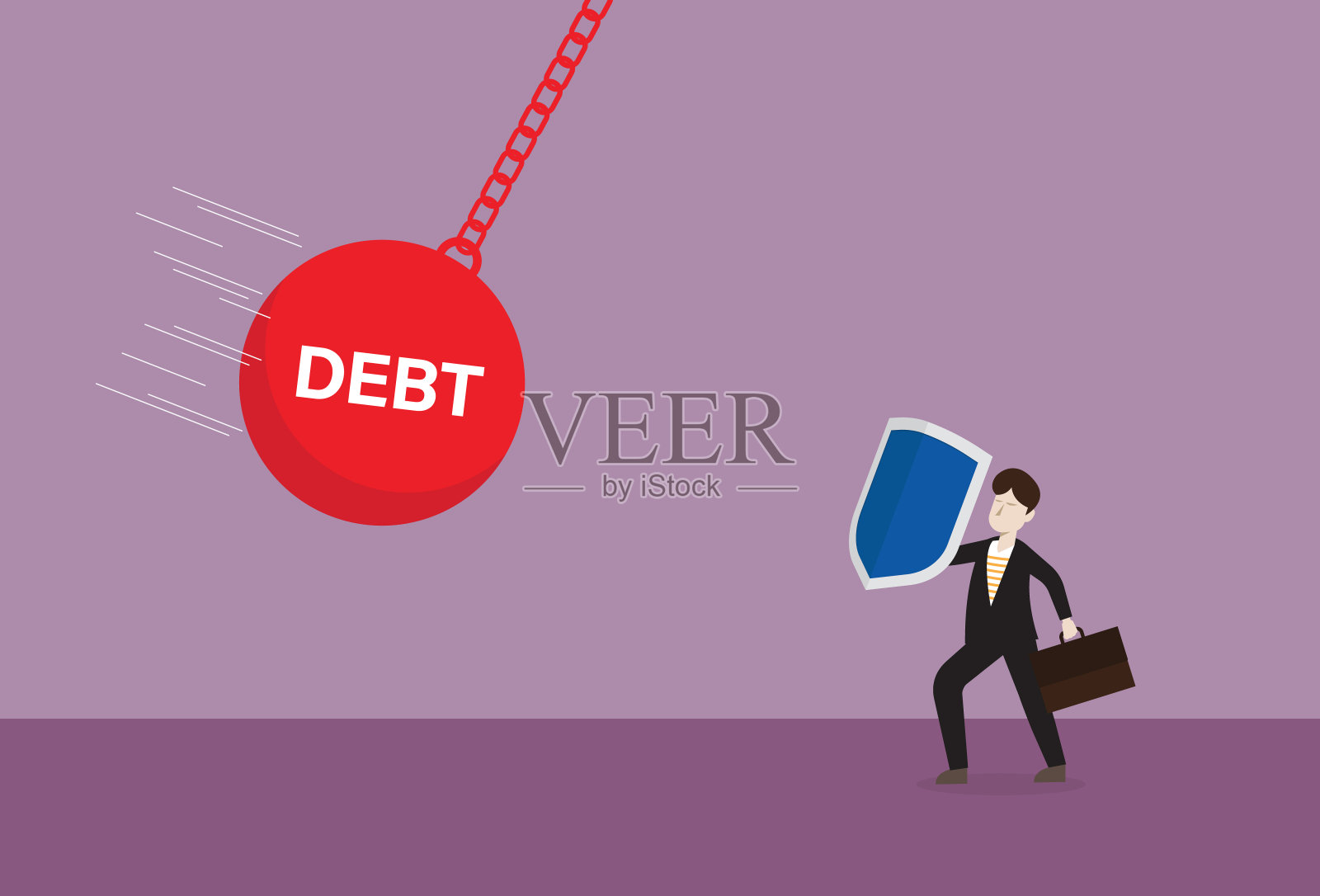 商人用盾牌来保护自己免受债务负担插画图片素材