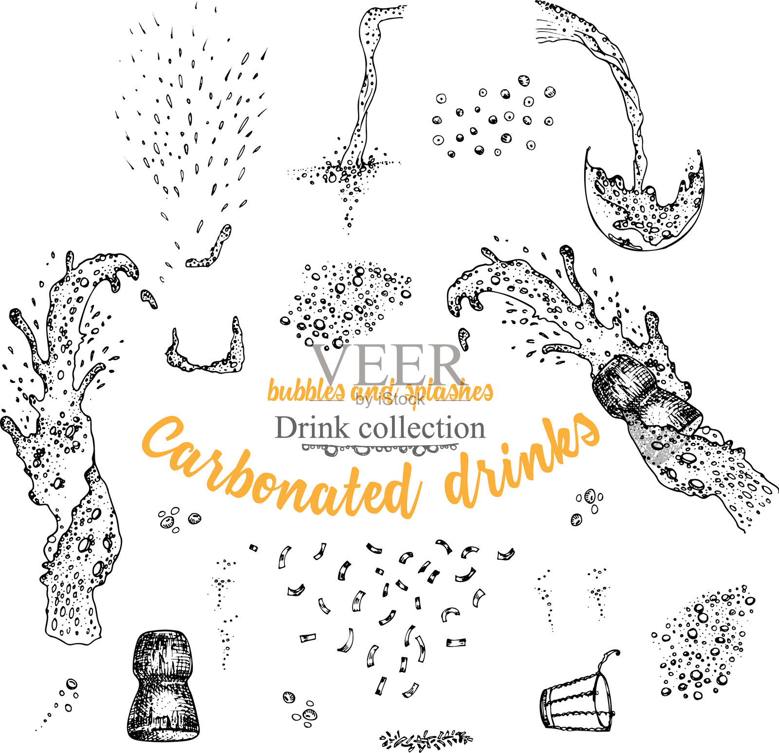 设定手绘草图爆破泡沫插画图片素材