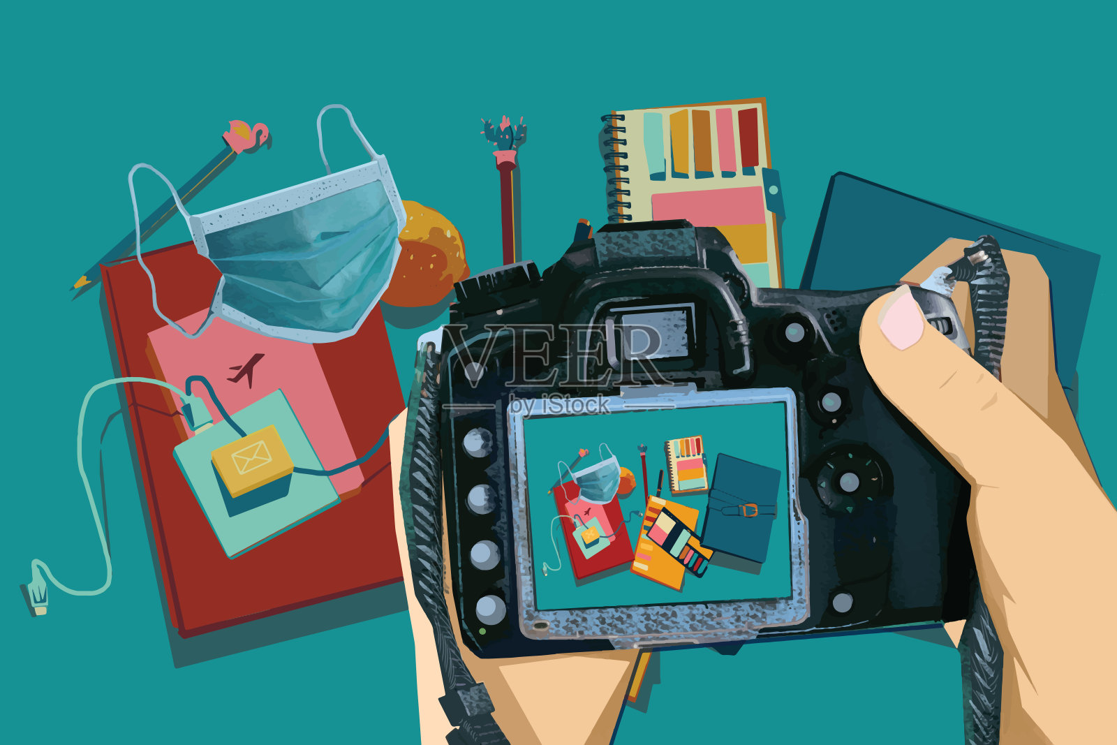 为他的办公桌拍照插画图片素材