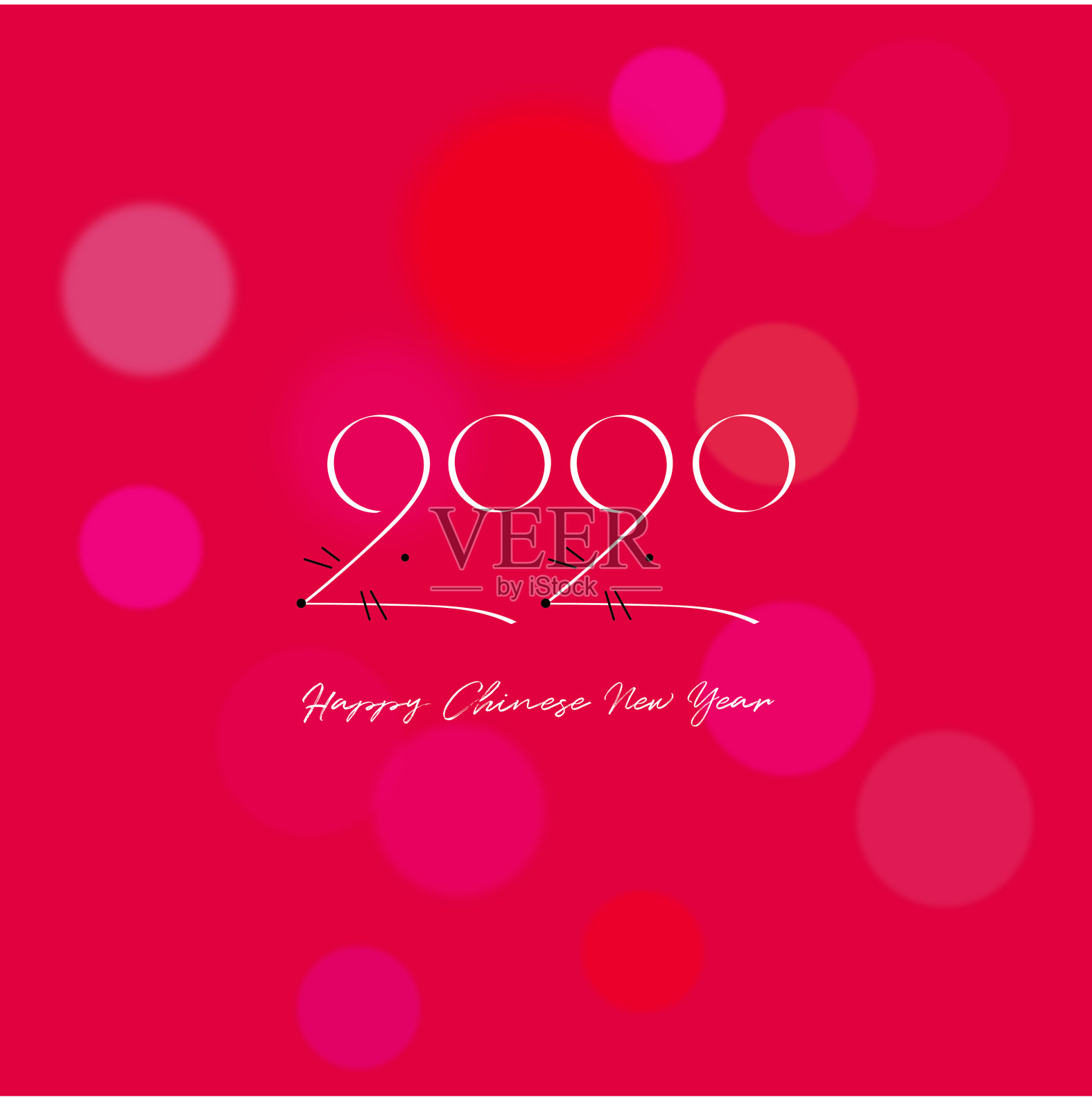 红色背景上的2020年新年小白鼠插画图片素材