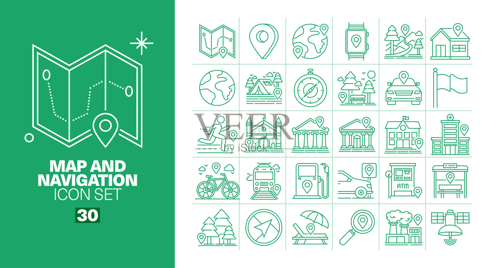 地图和导航线图标集插画图片素材