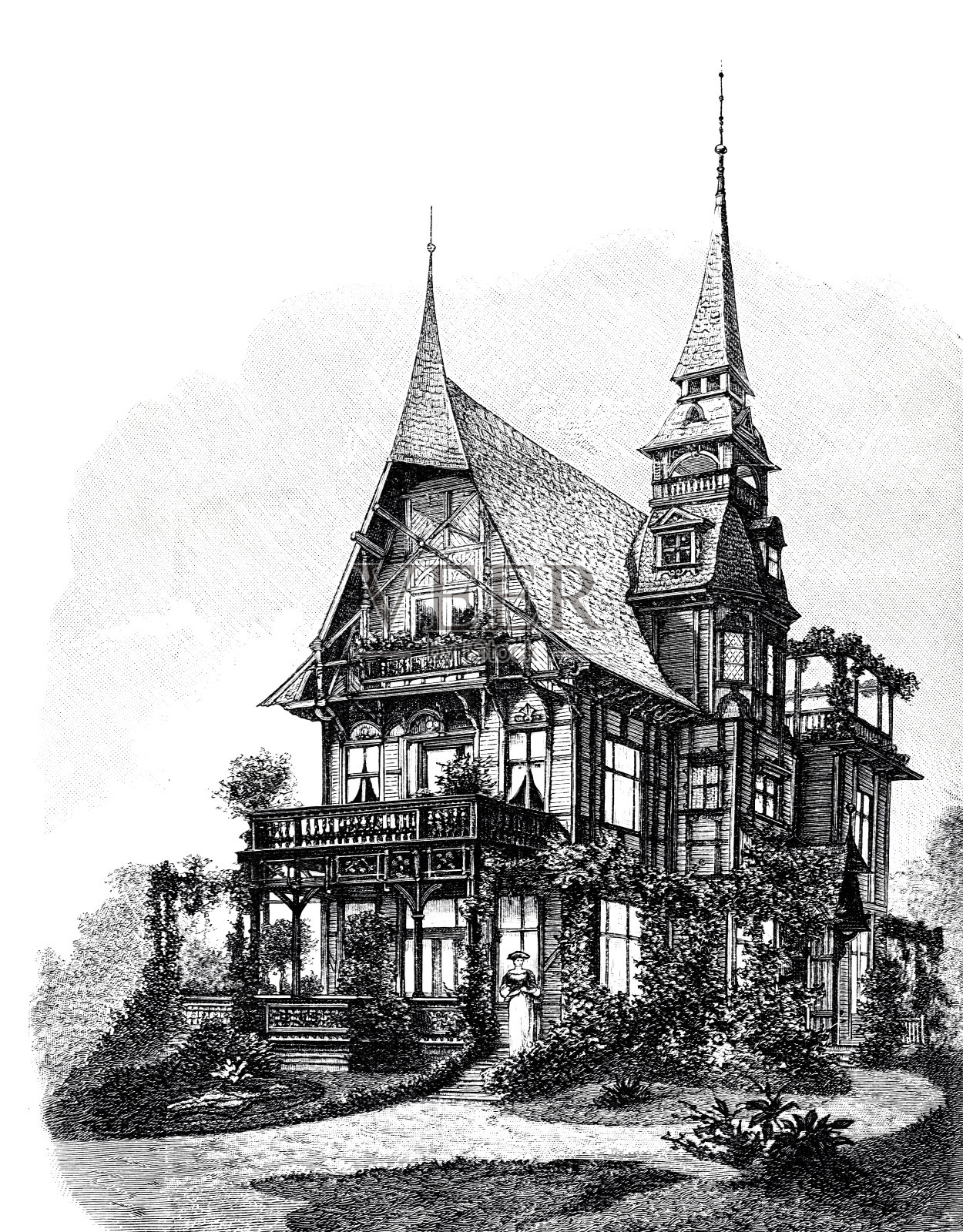 木制别墅插画图片素材