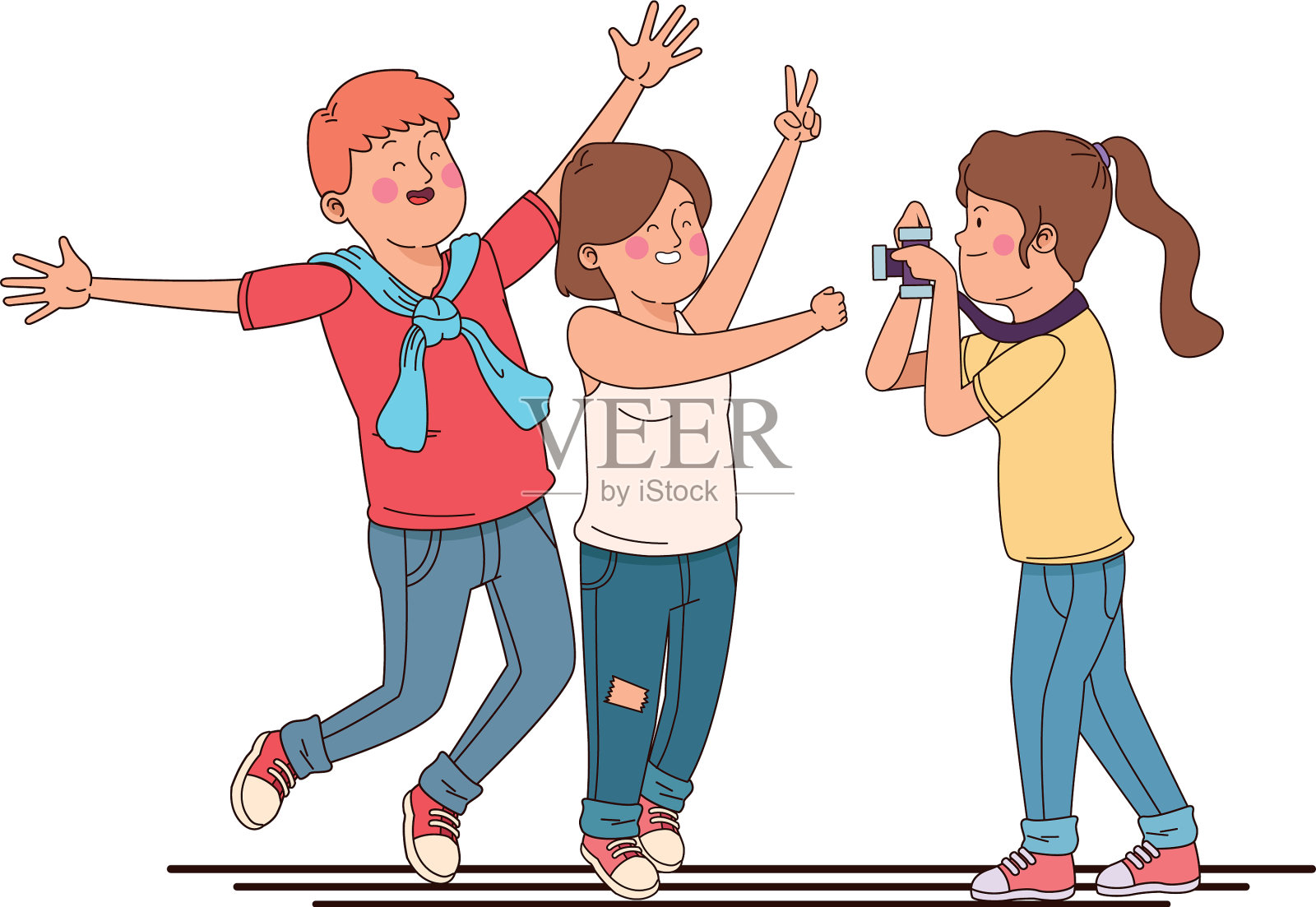 十几岁的朋友们微笑着玩得很开心插画图片素材