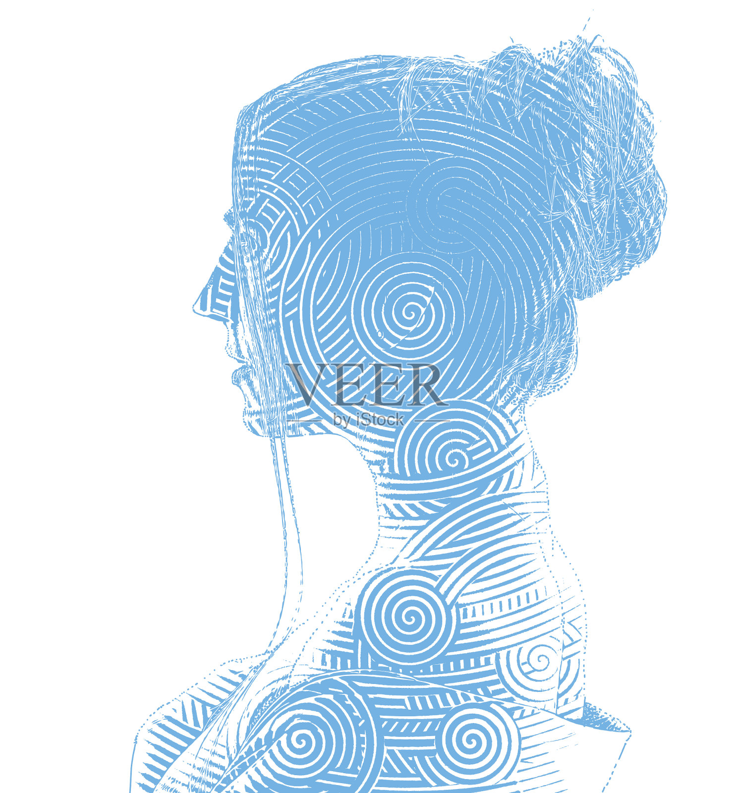 时尚女性的肖像与创造性的化妆插画图片素材