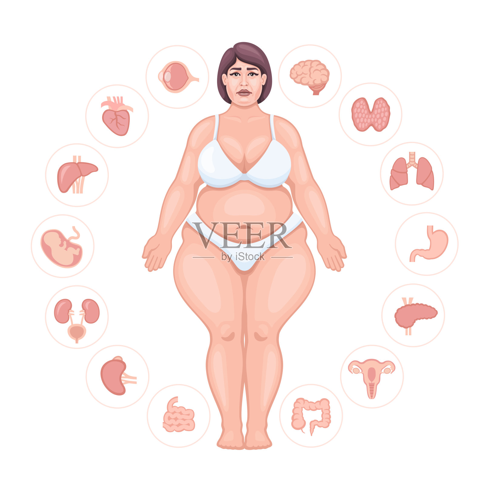 生活方式不健康的胖女人。插画图片素材