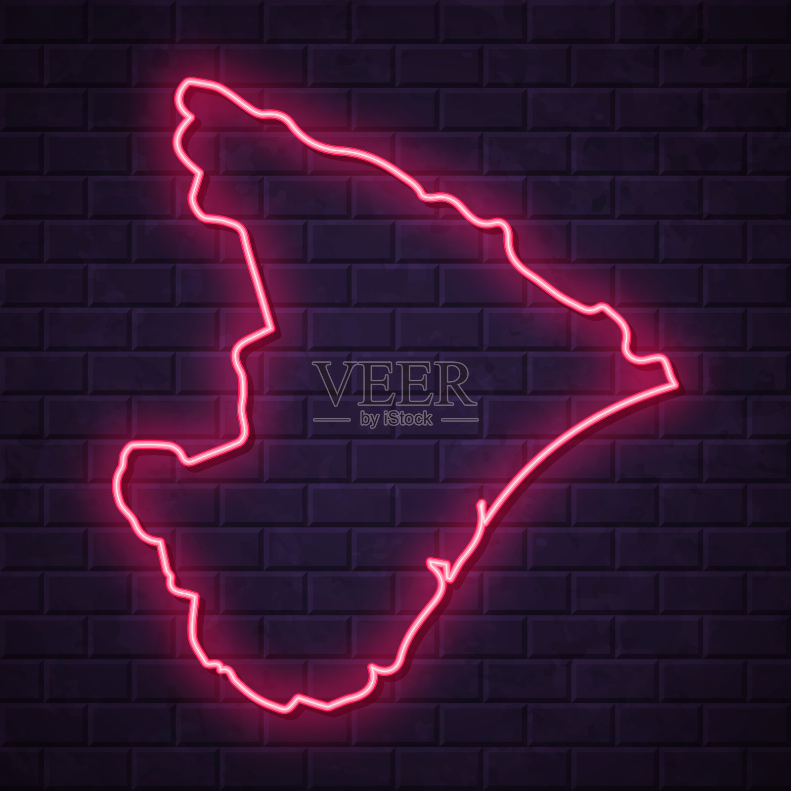 塞尔维亚地图-发光的霓虹灯在砖墙的背景插画图片素材