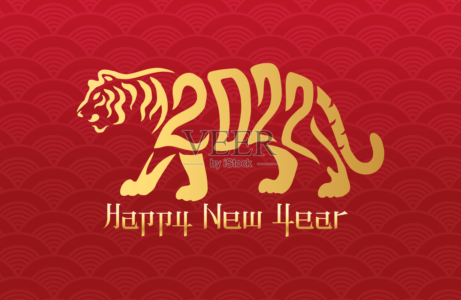 2022年，中国十二生肖，虎年插画图片素材