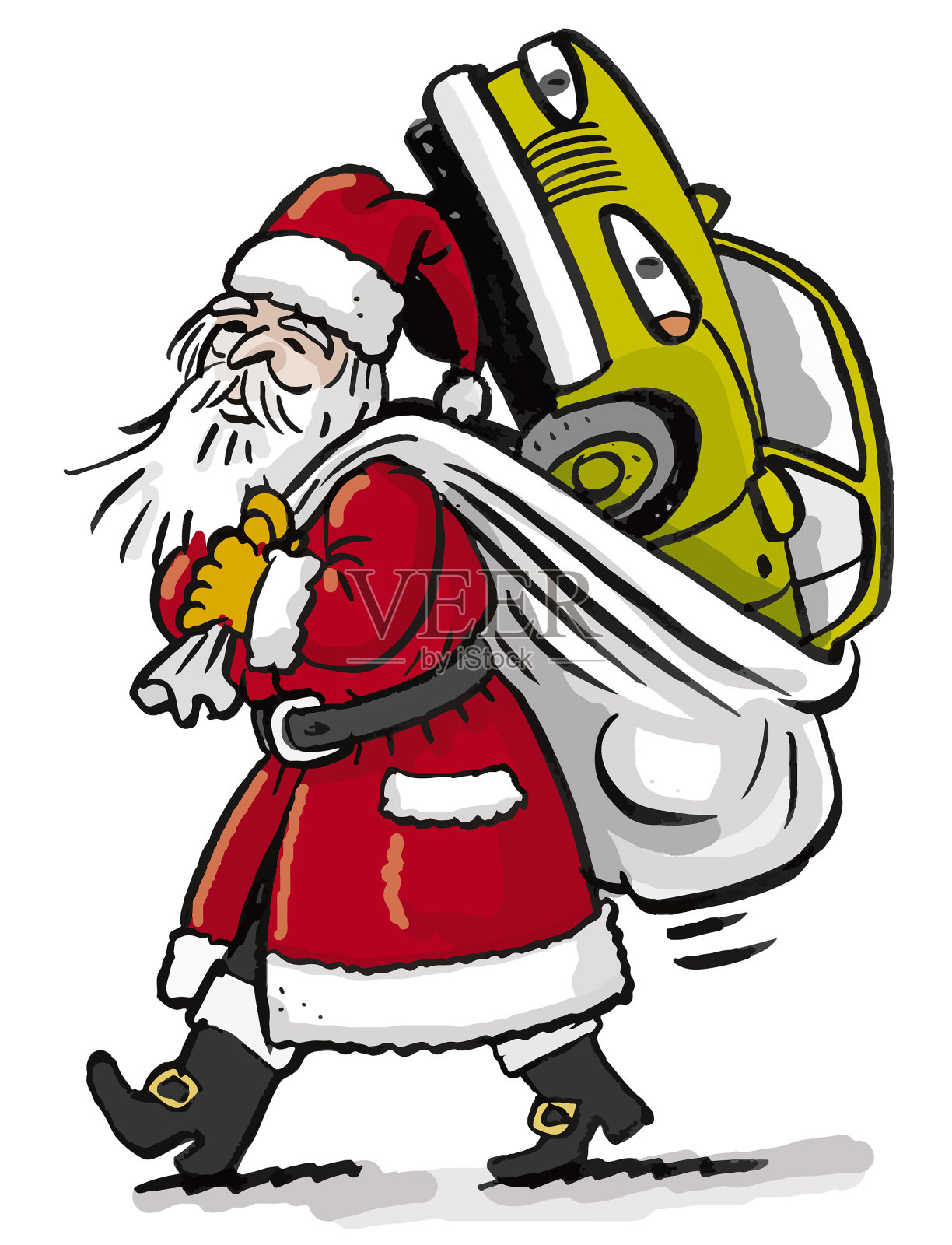 圣诞老人的口袋里有辆车插画图片素材