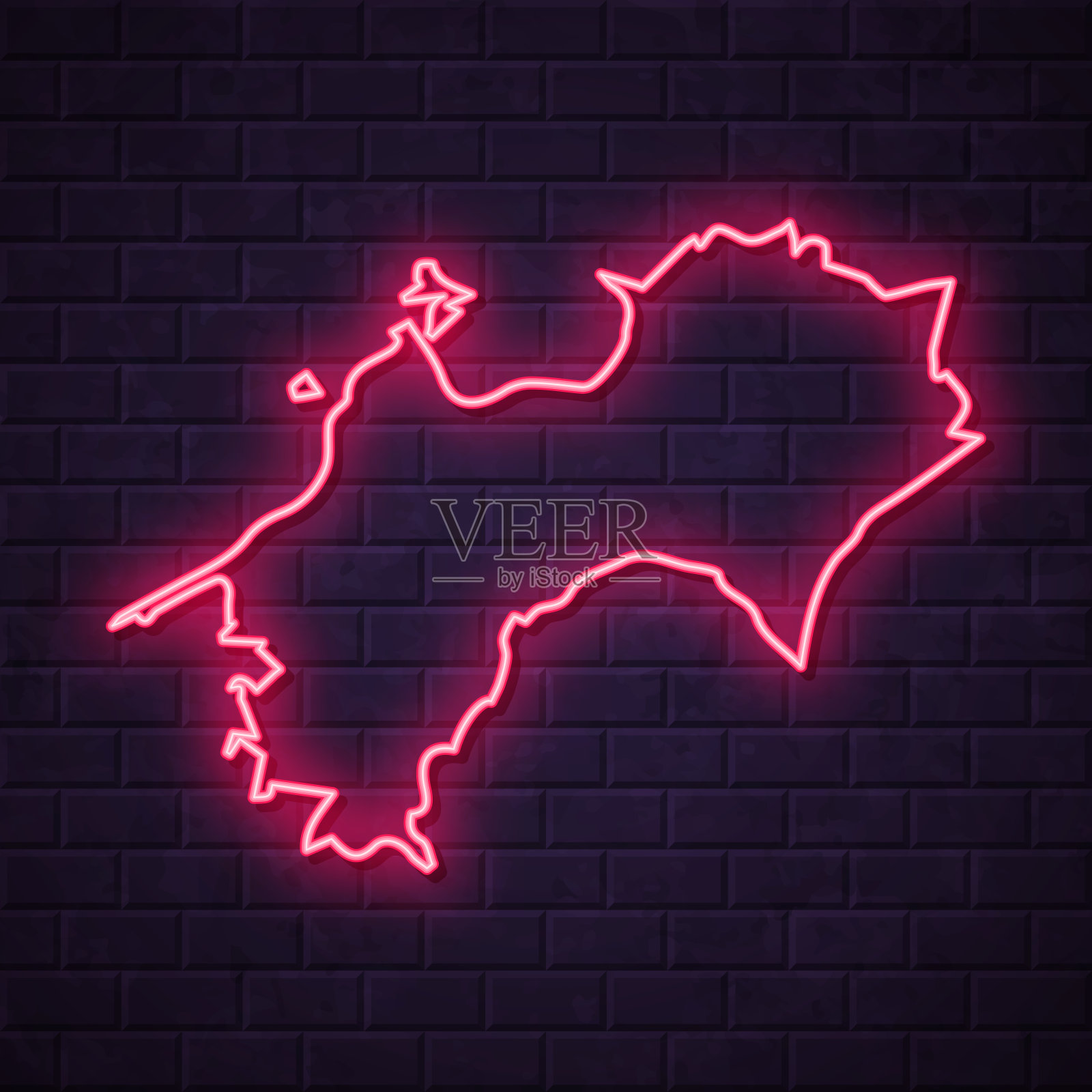 四国地图-砖墙背景上闪烁的霓虹灯插画图片素材