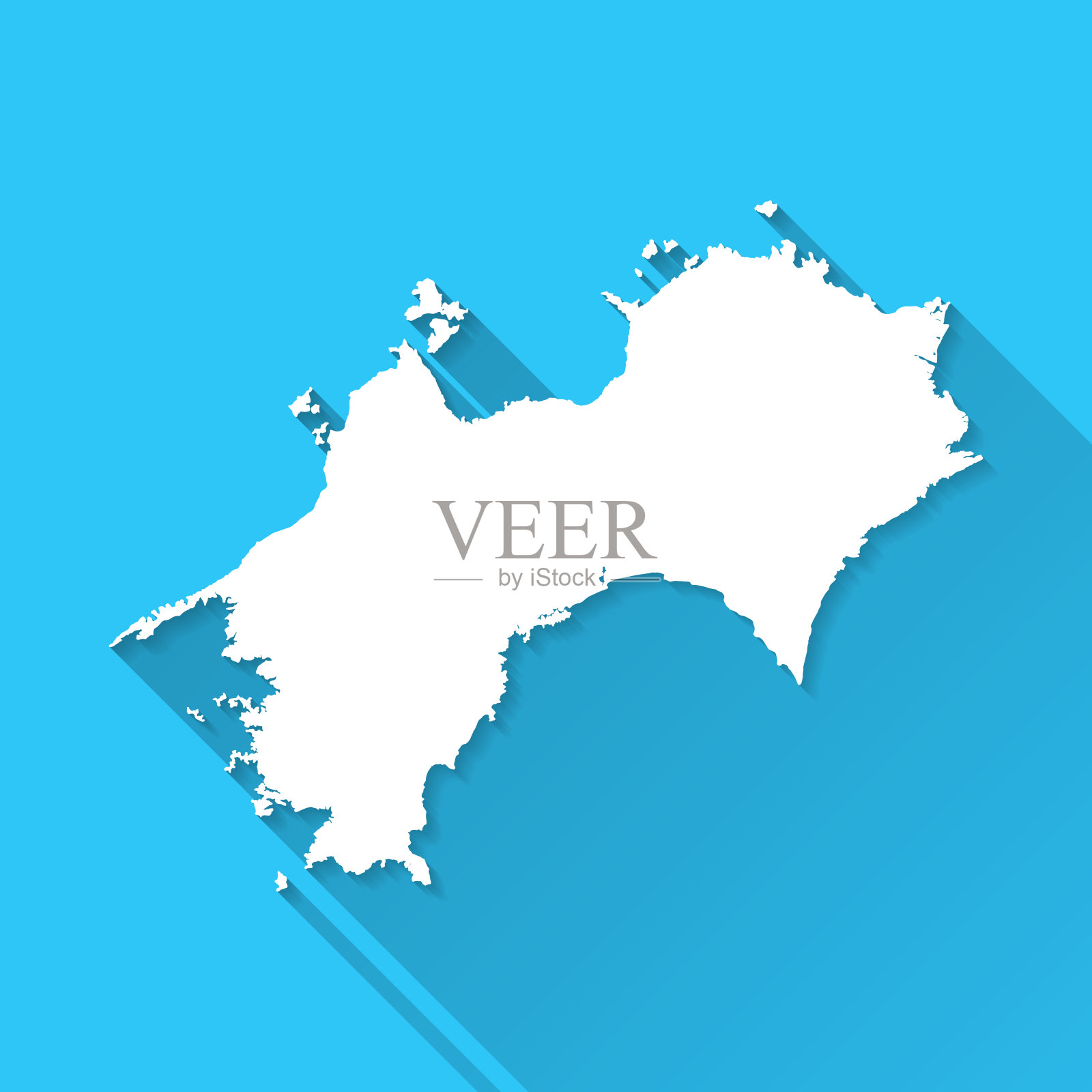 四国地图与长阴影在蓝色的背景-平面设计插画图片素材
