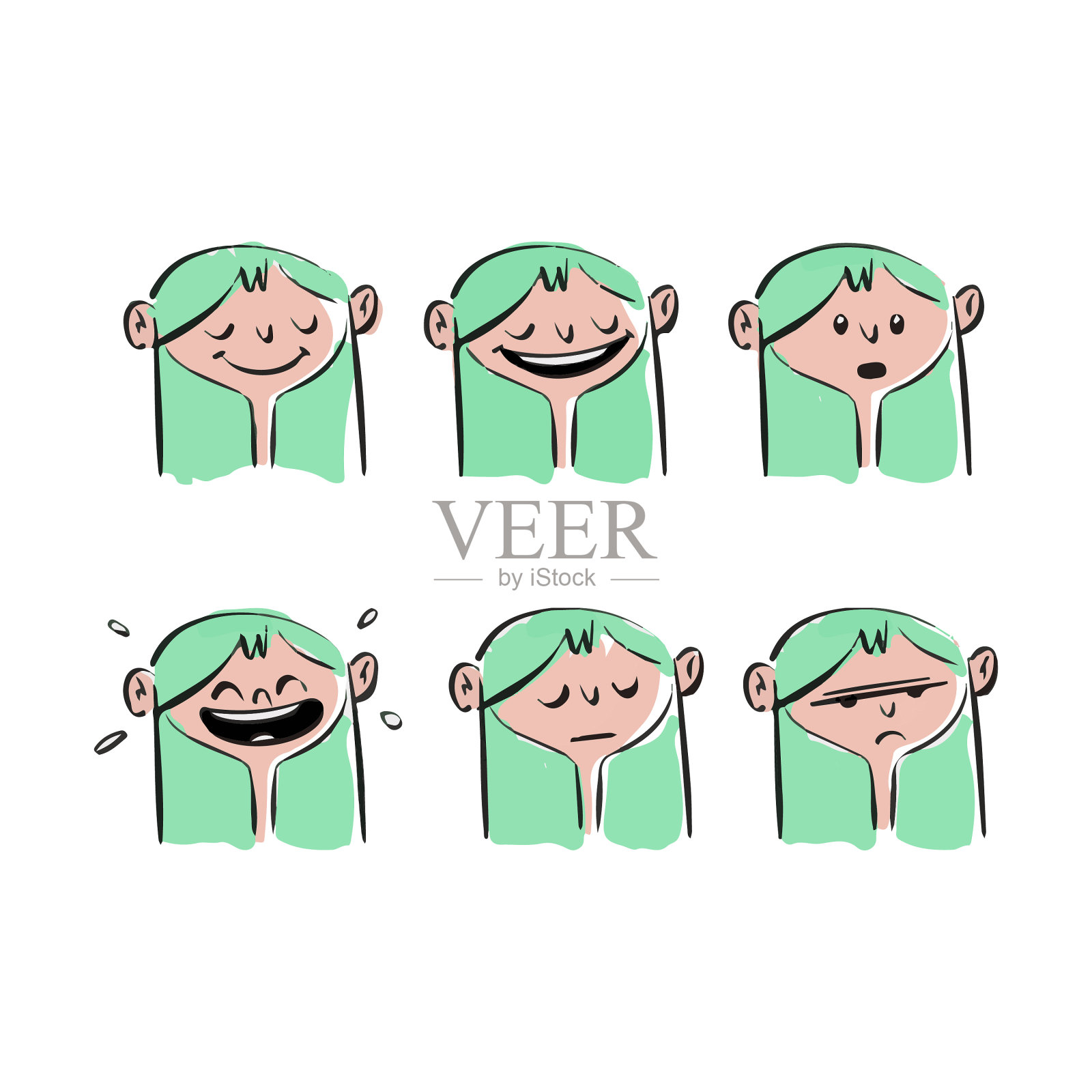 女性角色的面部表情插画图片素材