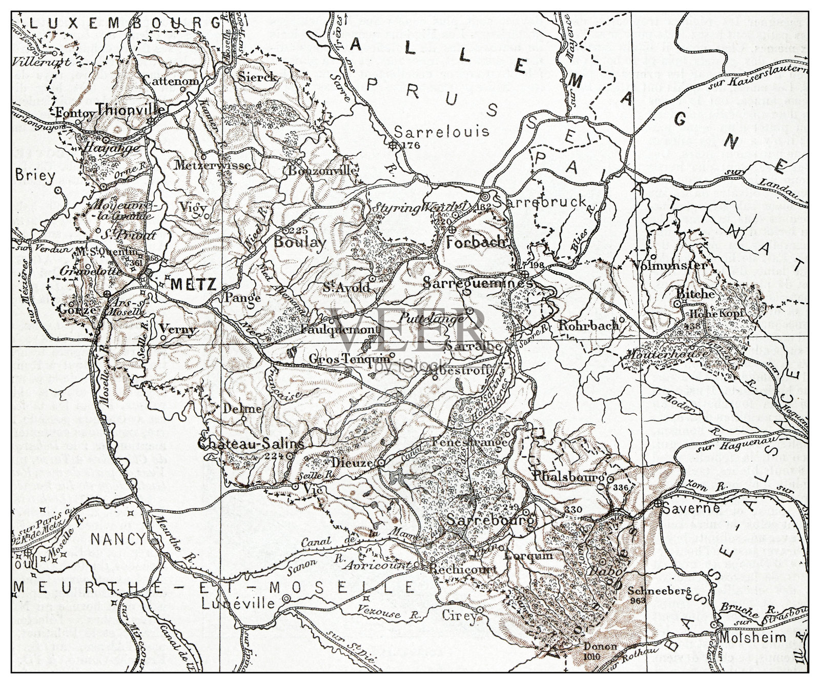 法国洛林古地图(département)插画图片素材