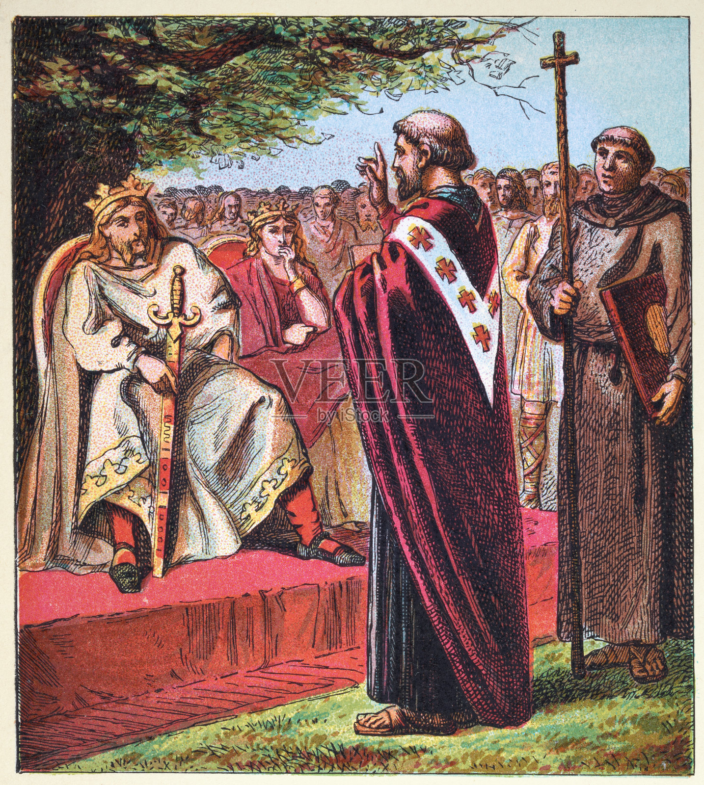 坎特伯雷的圣奥古斯丁使埃塞尔伯特国王皈依基督教插画图片素材