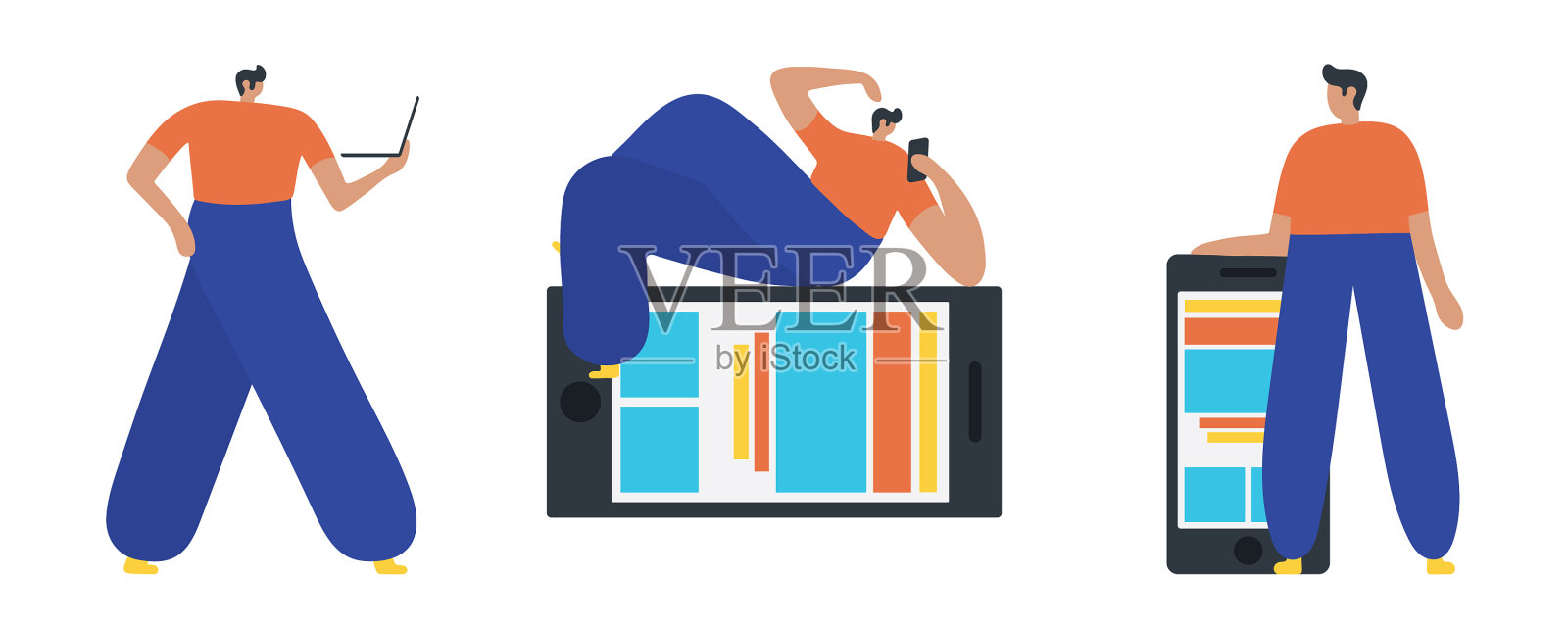 设置商务人士的平面图标平面风格插画图片素材