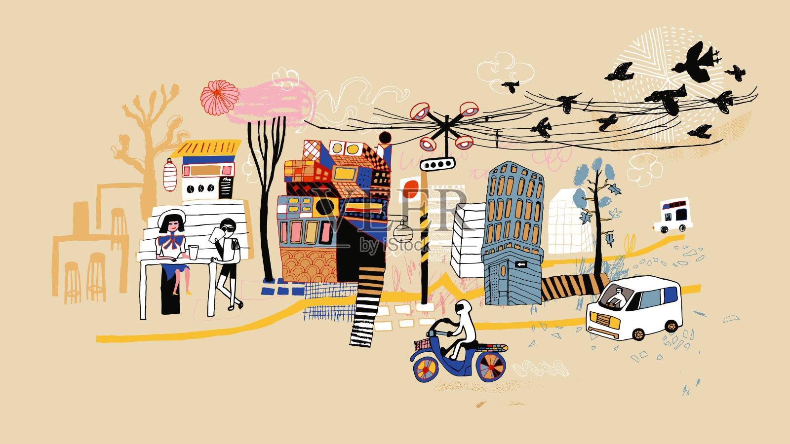 在东京的一家咖啡馆喝社交饮料插画图片素材