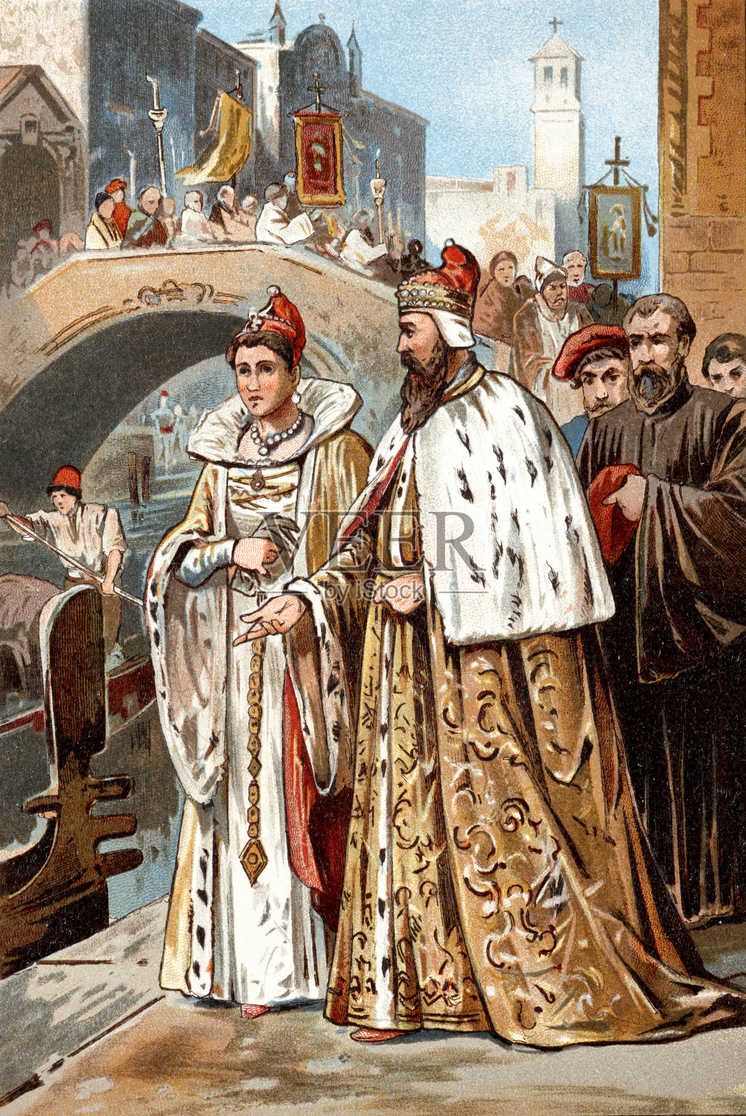 多吉夫妇在威尼斯的叹息桥插画图片素材