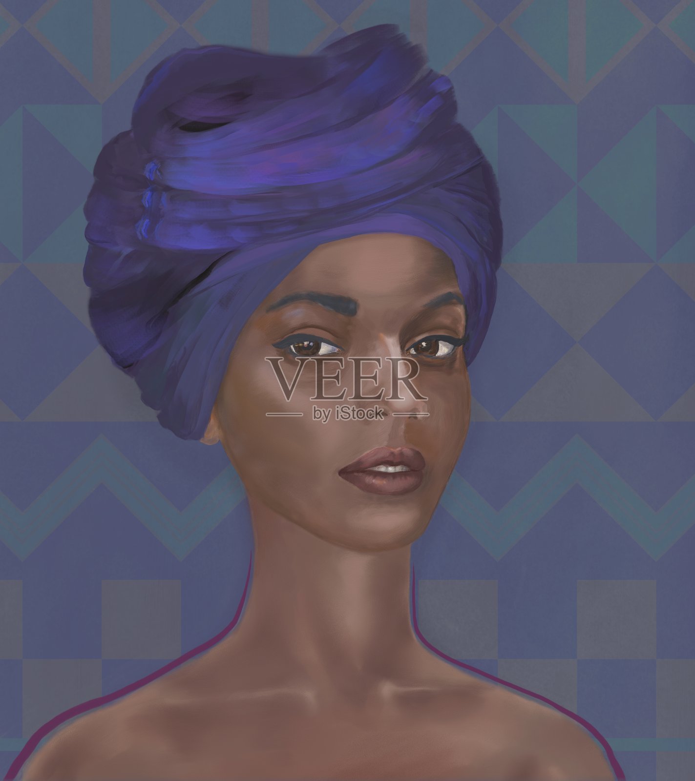 这是一个非洲女孩法拉希的生动肖像插画图片素材