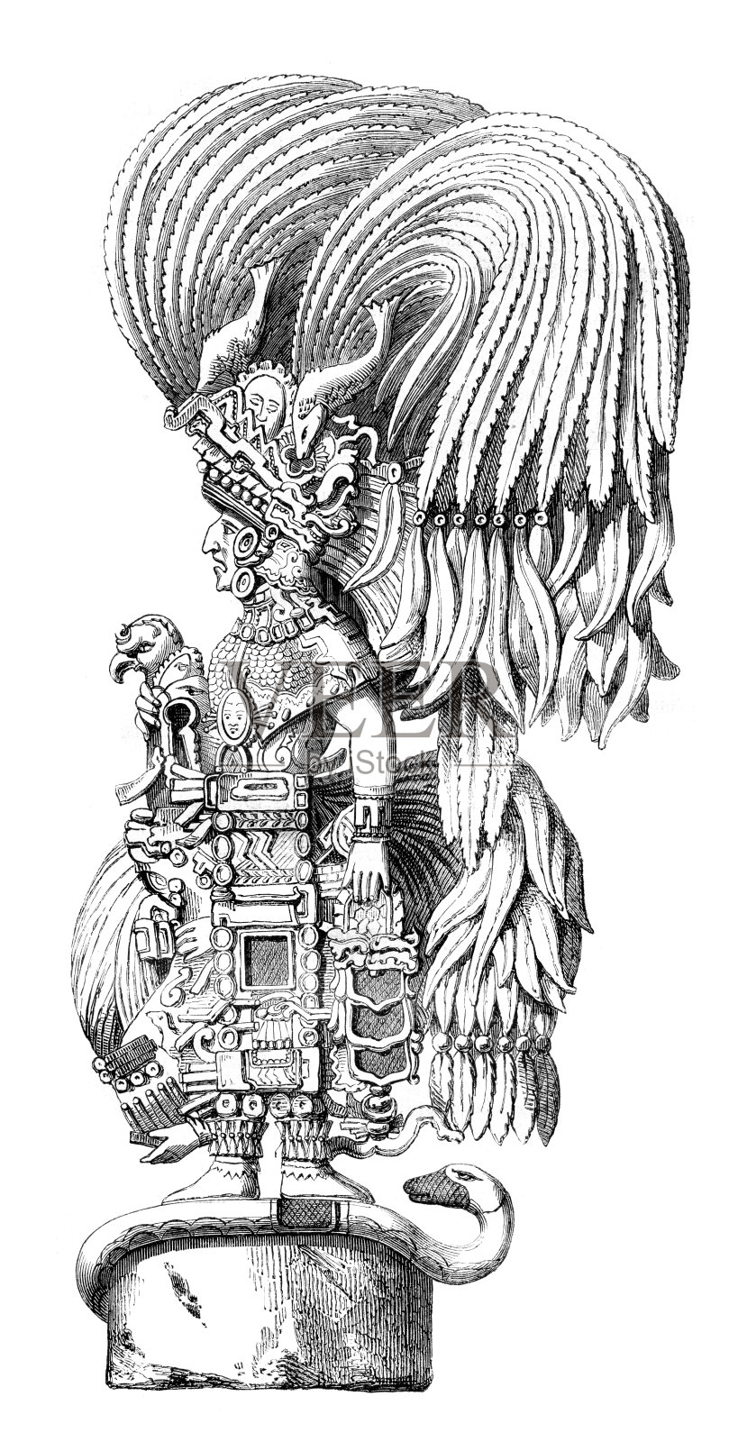 1859年墨西哥尤卡坦的阿兹特克女神雕像插画图片素材