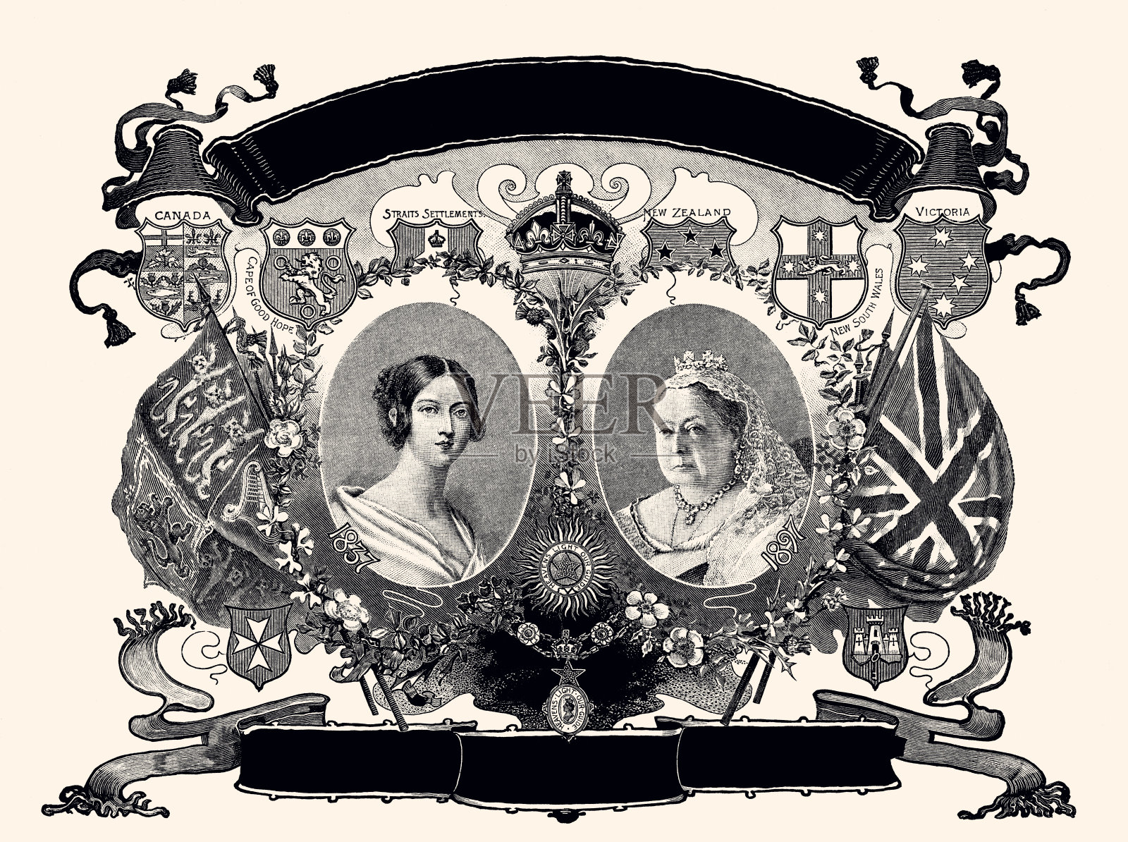 维多利亚女王肖像插画图片素材