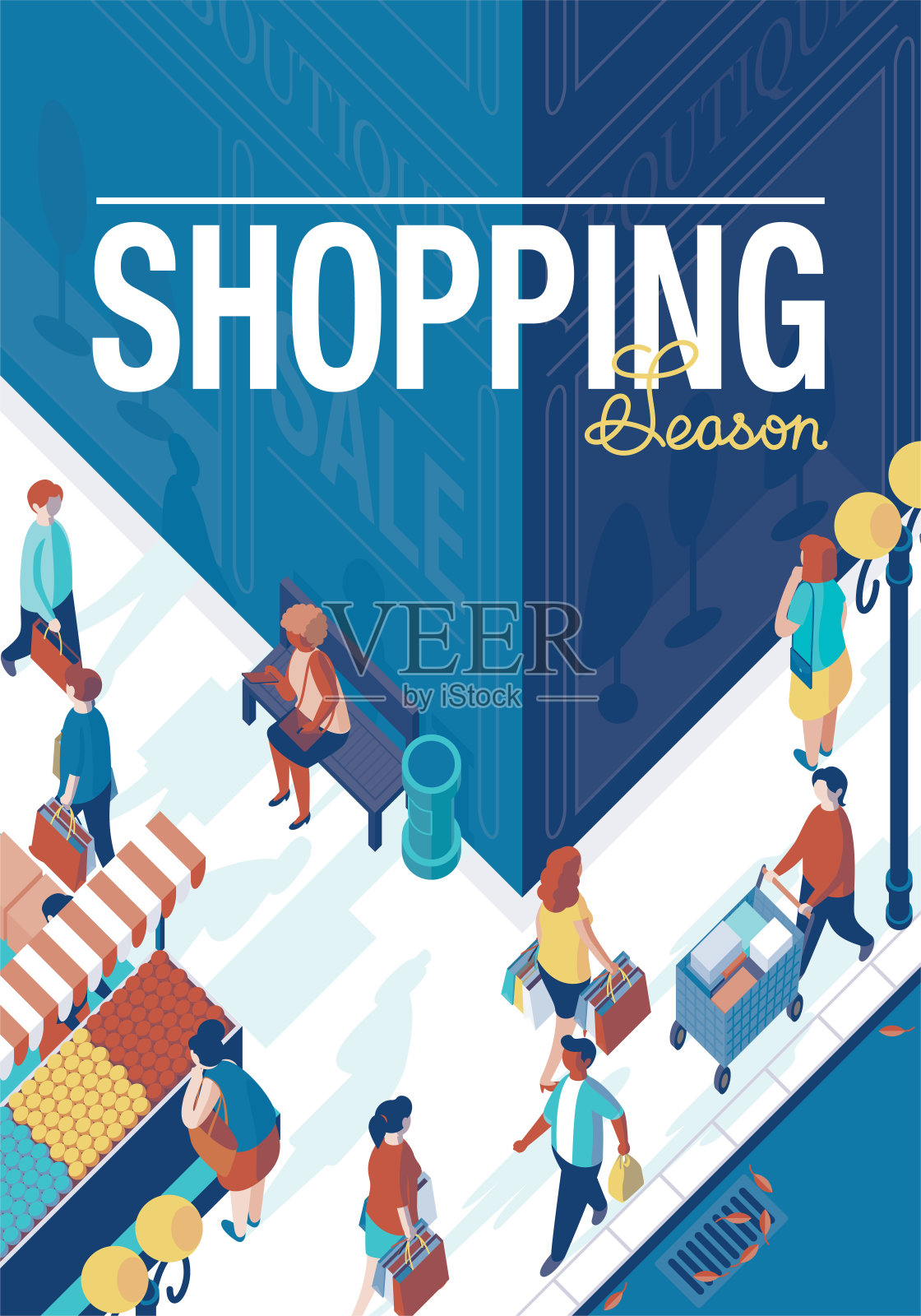 人行道上的等距购物者插画图片素材