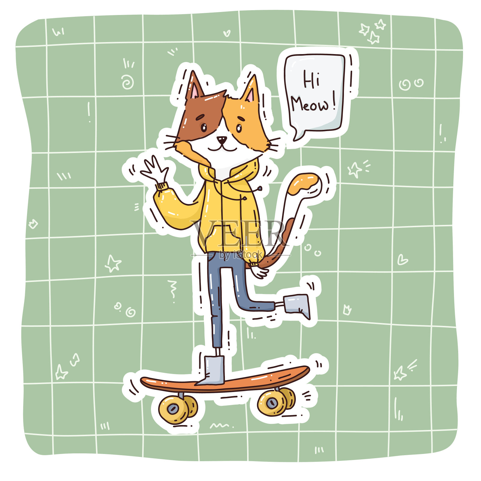 猫在玩滑板插画图片素材